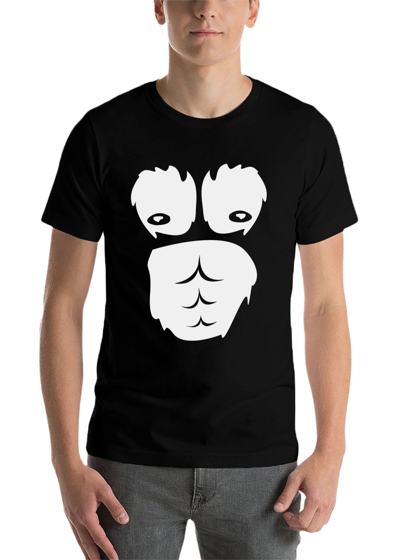 Black Funny Gorilla Face Graphic T-Shirt - Black Cotton Tee view 7