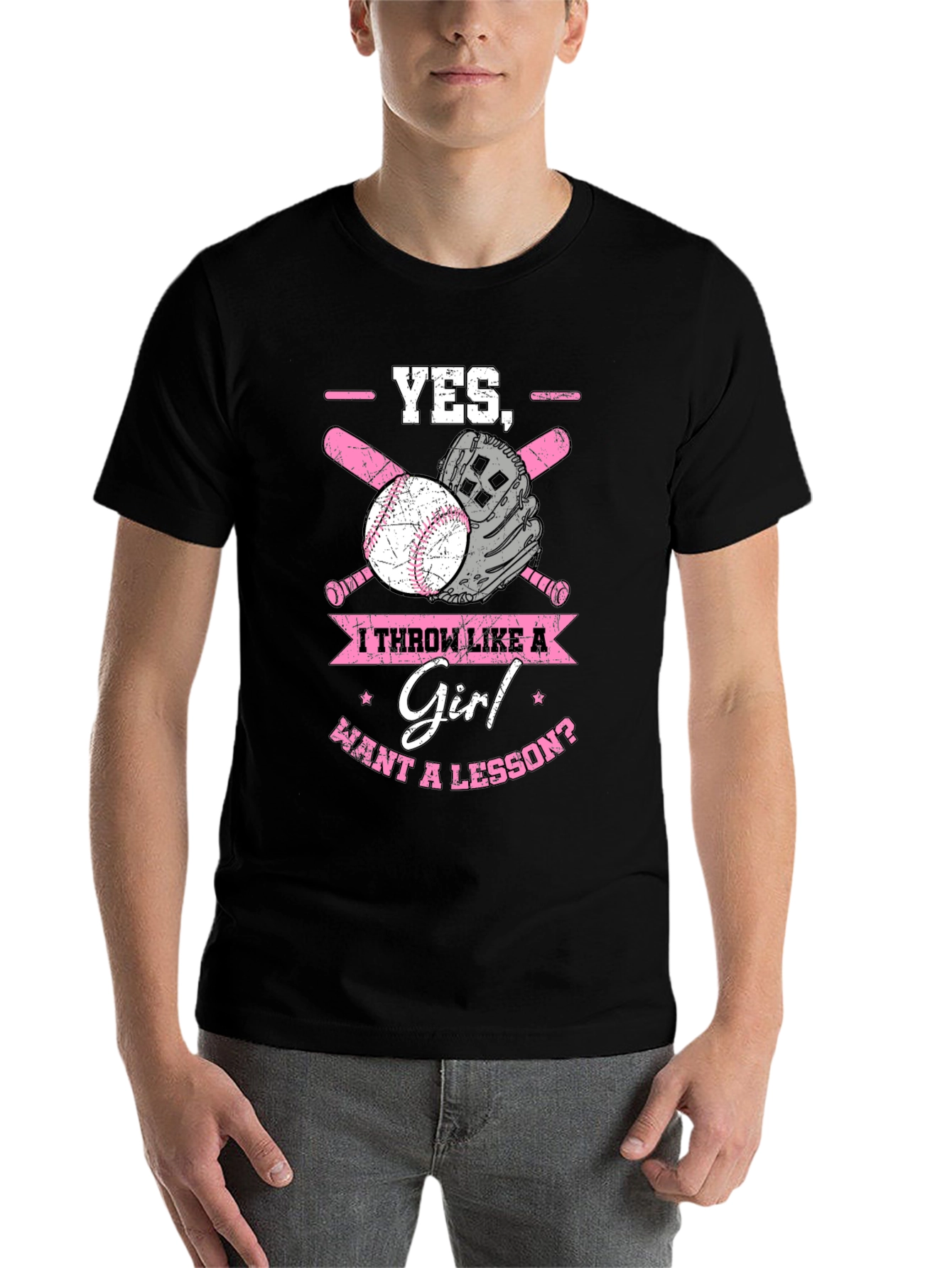 Black Yes, I Throw Like a Girl T-Shirt Baseball Bat Glove view 7