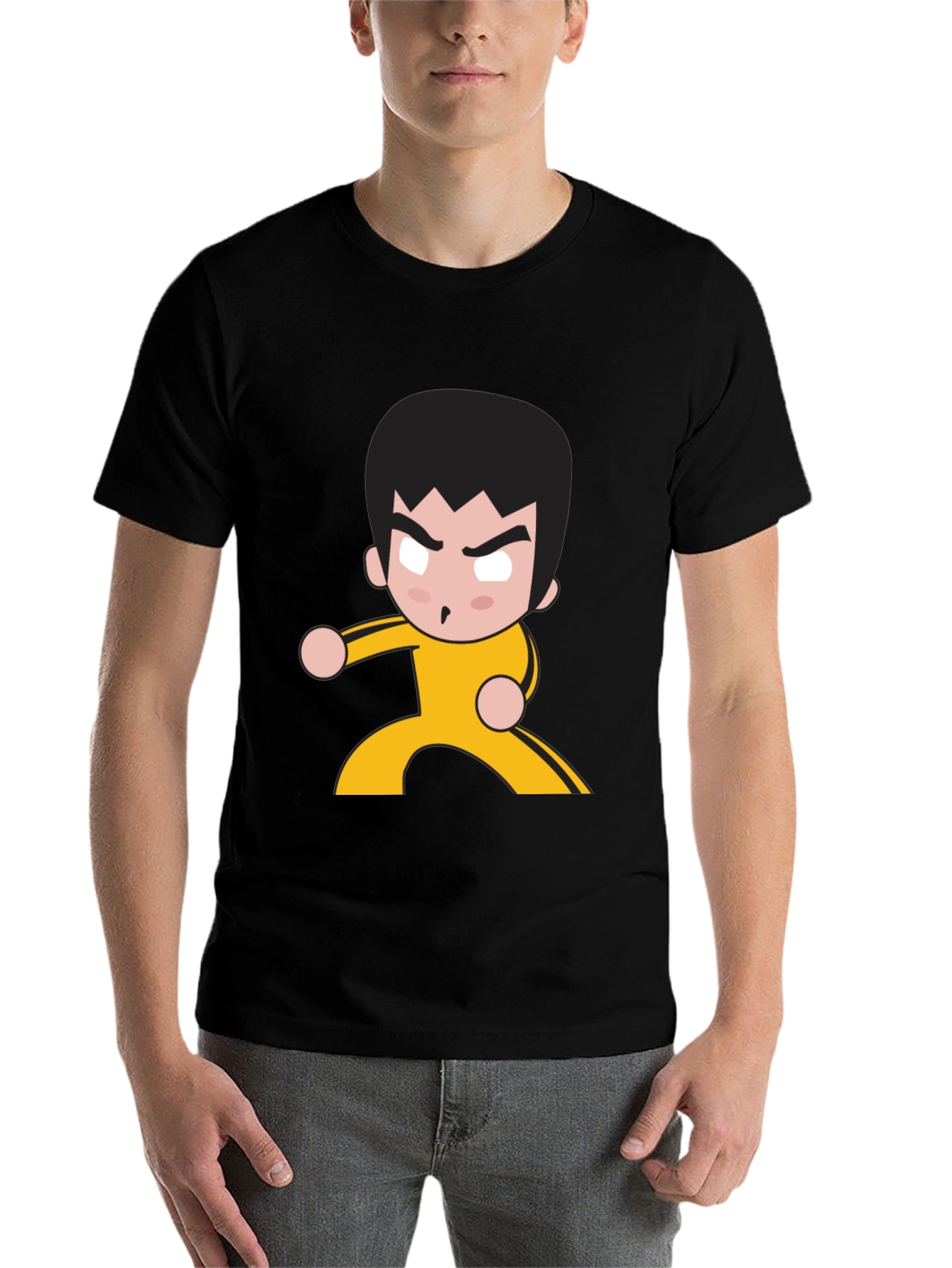 Black Martial Arts Cartoon Graphic Black T-Shirt view 7