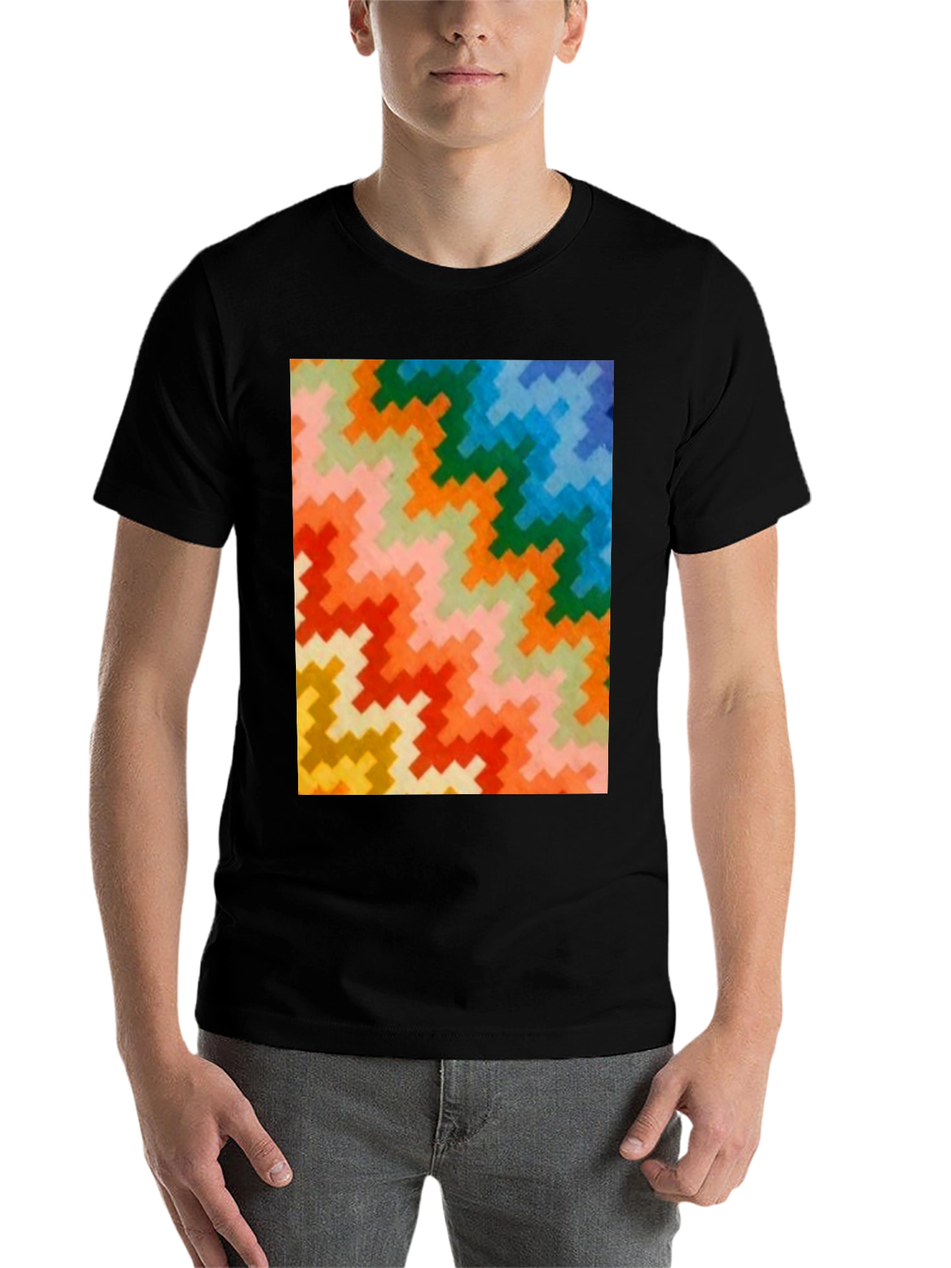 Black Retro Zig-Zag Pattern Tee - Bold & Funky view 7