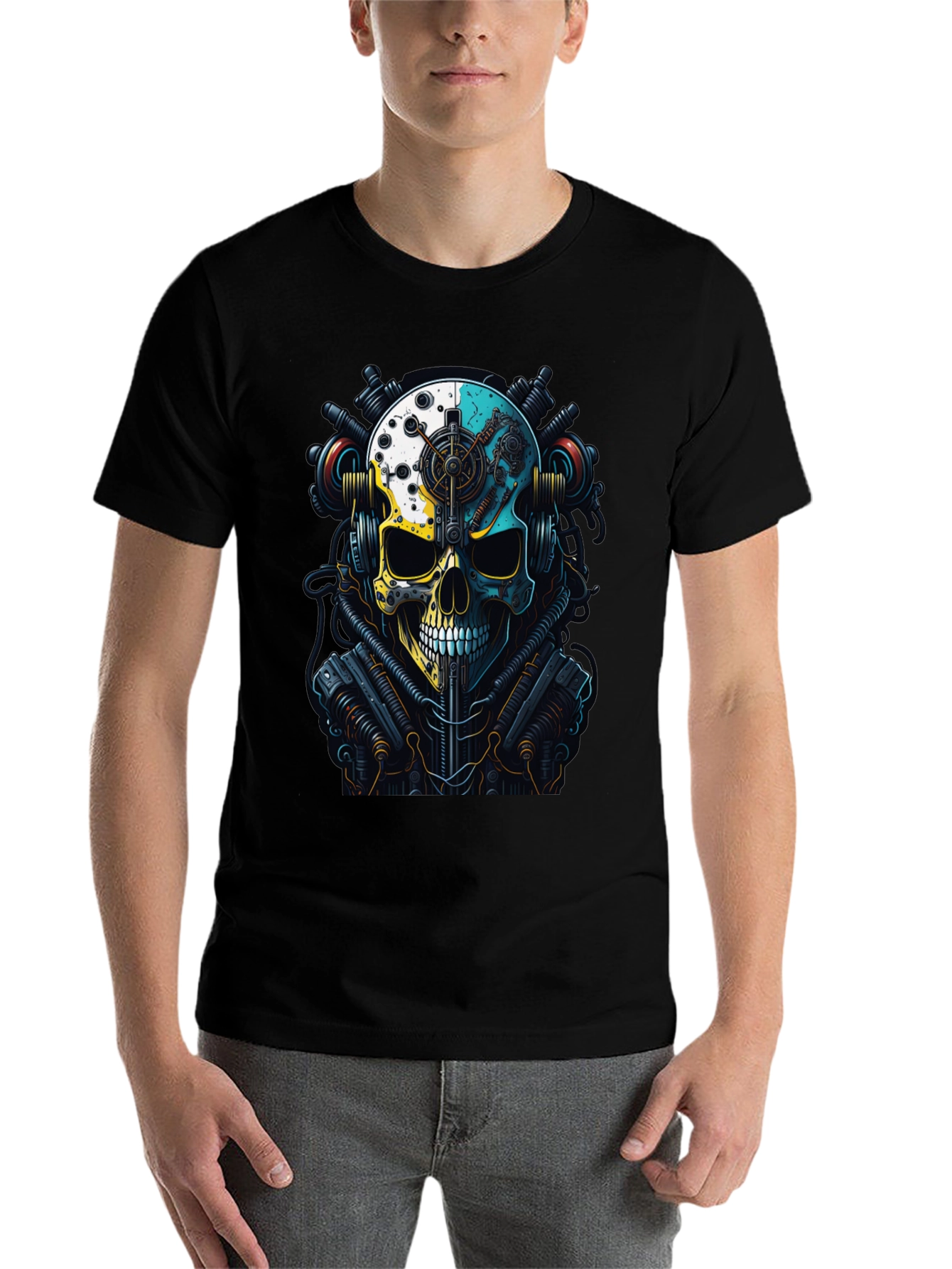 Black Steampunk Skull Graphic T-Shirt view 7