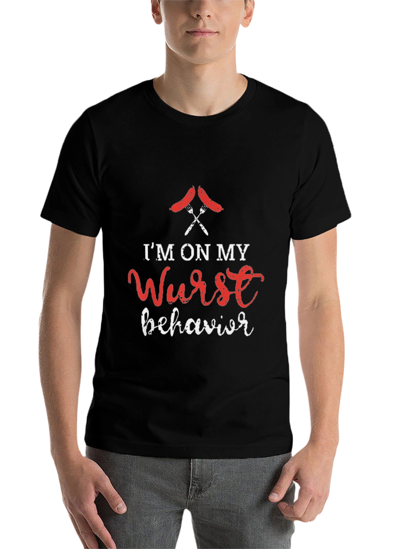 Black Wurst Behavior Graphic Tee - Funny Sausage Pun T-Shirt view 7