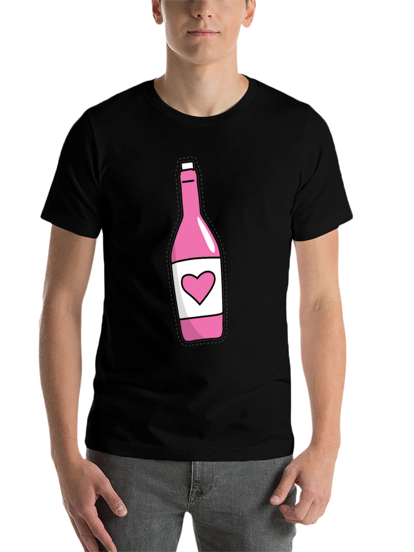 Black Pink Heart Bottle T-Shirt - Novelty Graphic Tee view 7