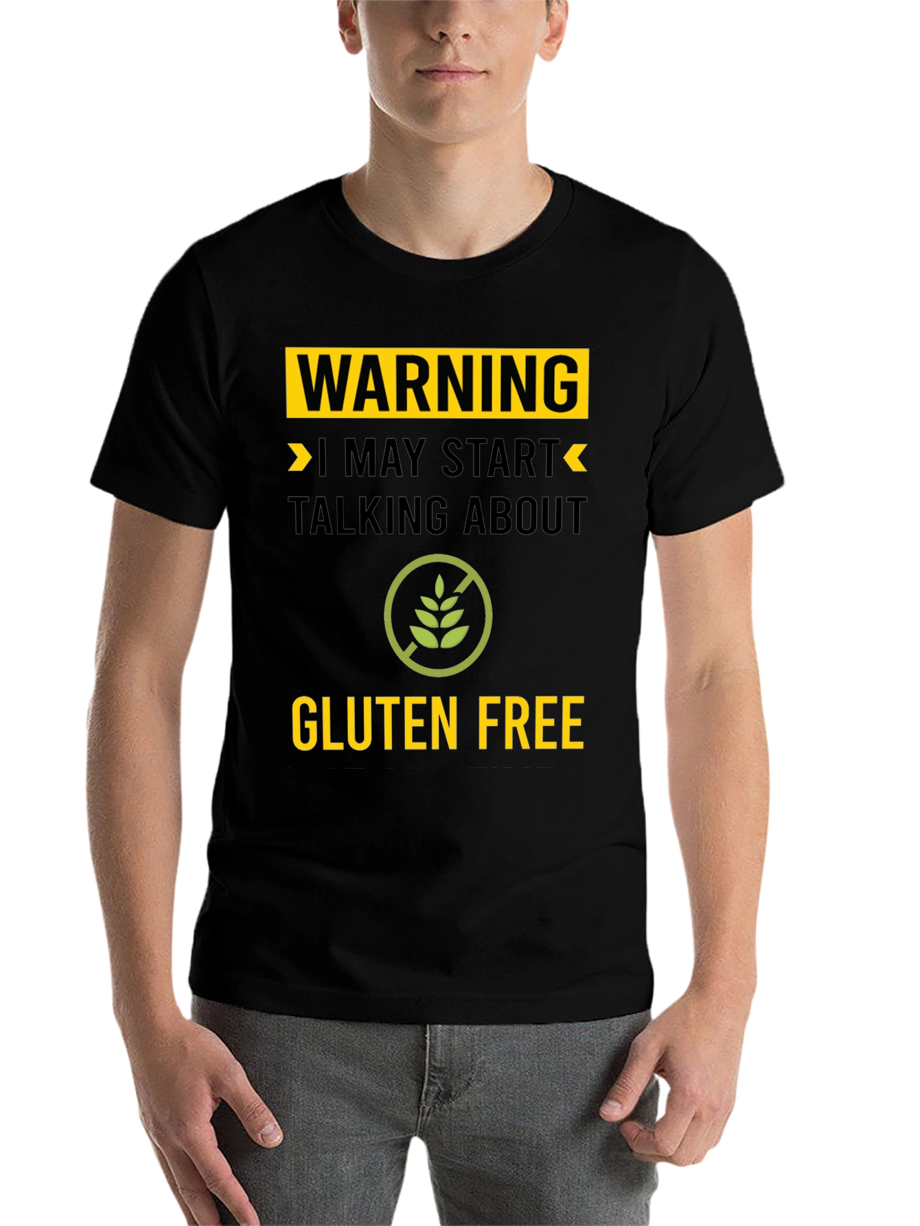 Black Warning Gluten Free T-Shirt - Talk About Gluten Free! view 7