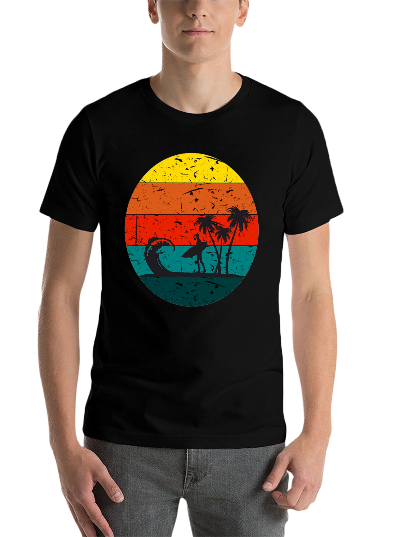 Black Retro Sunset Surfer T-Shirt - Black view 7