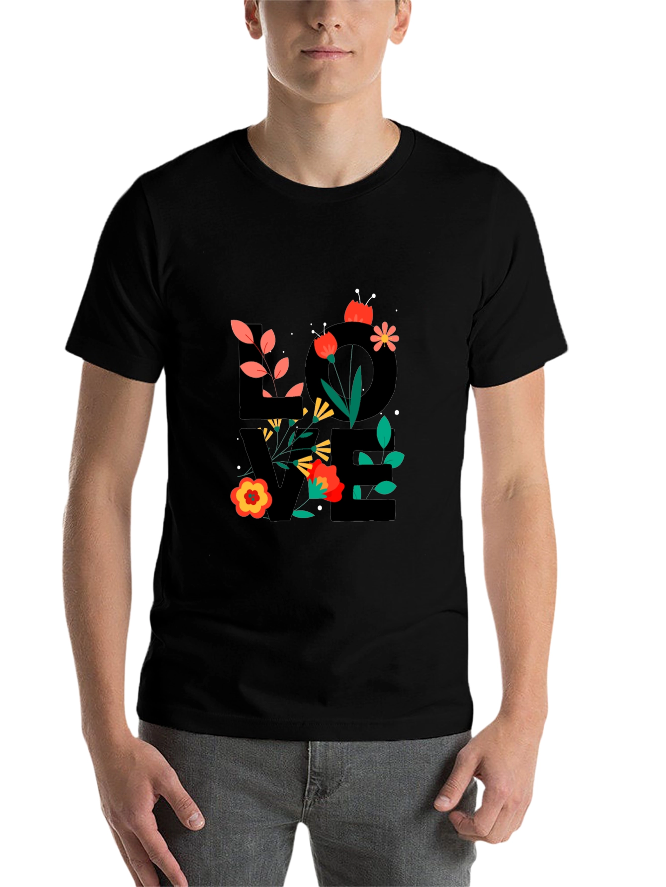 Black Floral LOVE Graphic T-Shirt - Trendy Casual Tee view 7