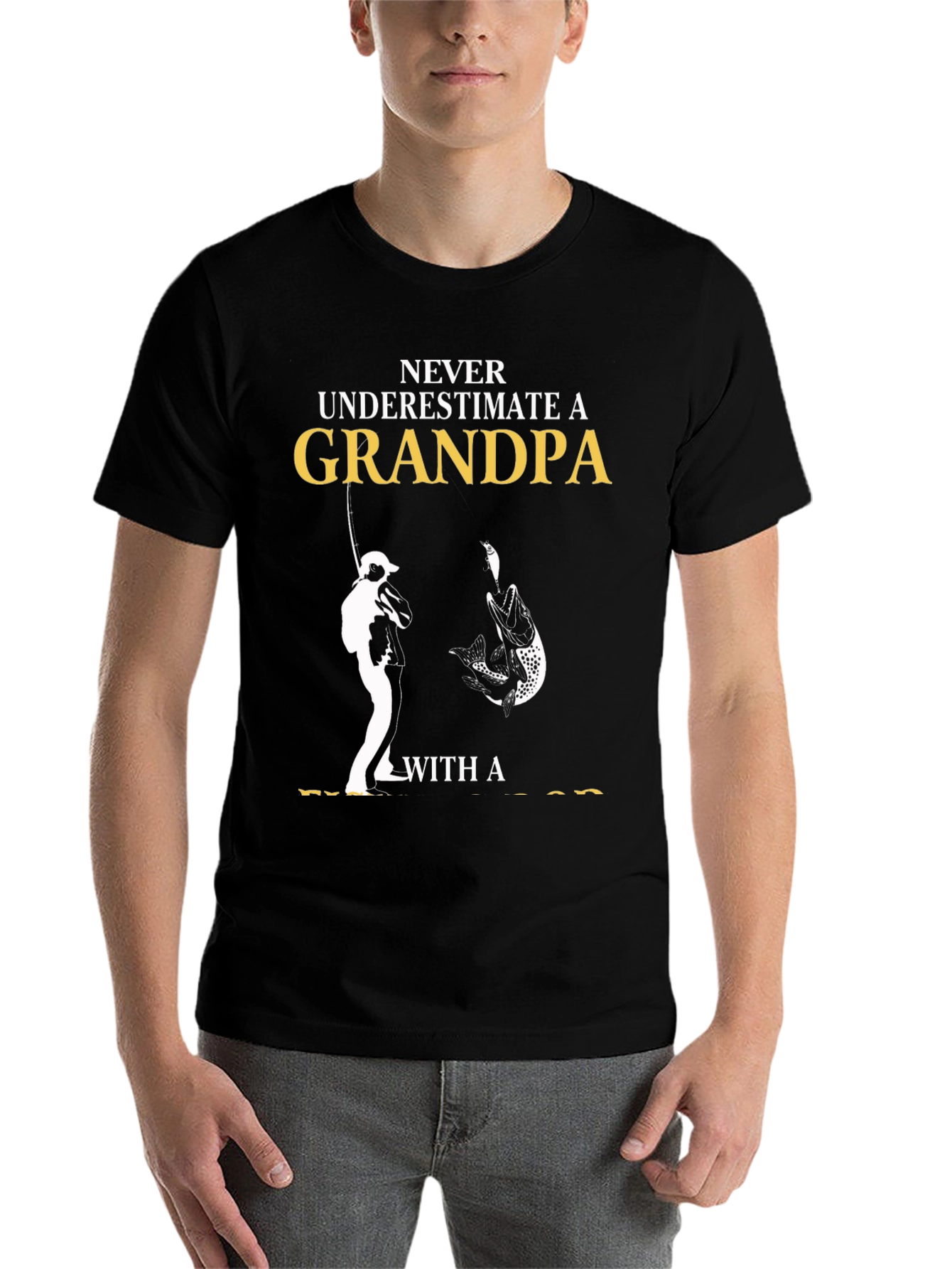 Black Never Underestimate a Grandpa Fishing T-Shirt view 7