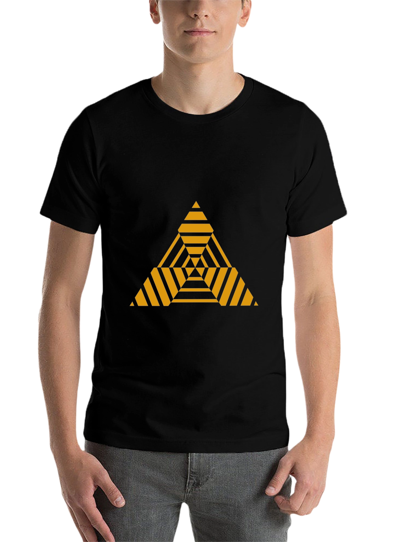 Black Geometric Triangle Graphic Tee - Modern Black T-Shirt view 7