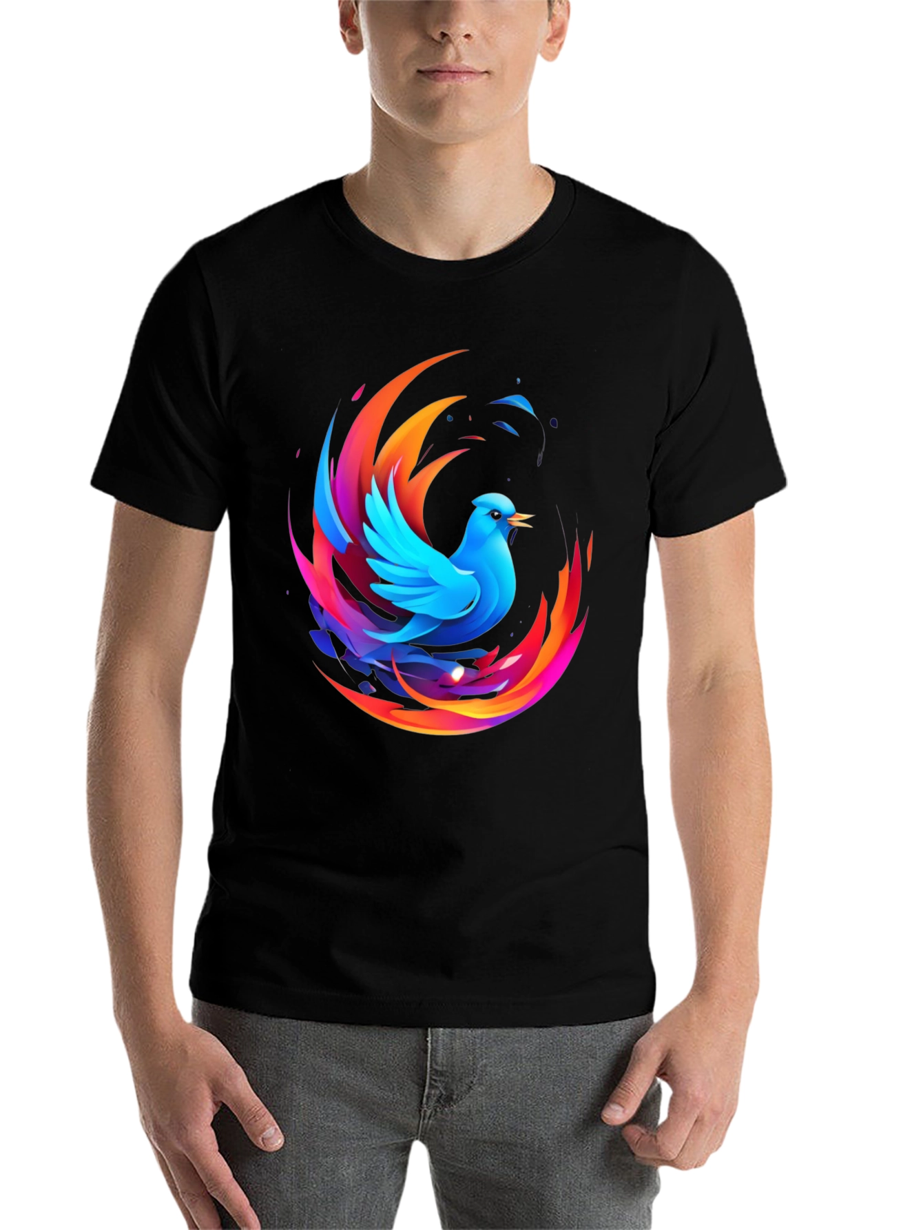 Black Phoenix Bird Graphic Print Black T-Shirt view 7