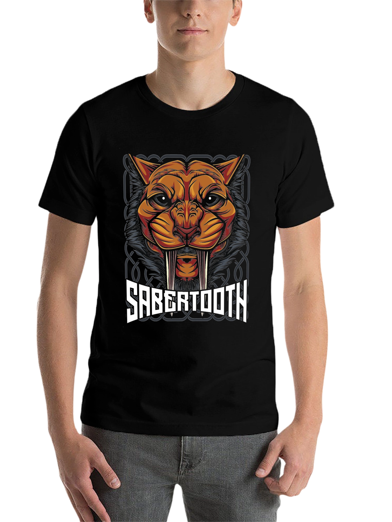 Black Sabertooth Tiger Graphic T-Shirt view 7