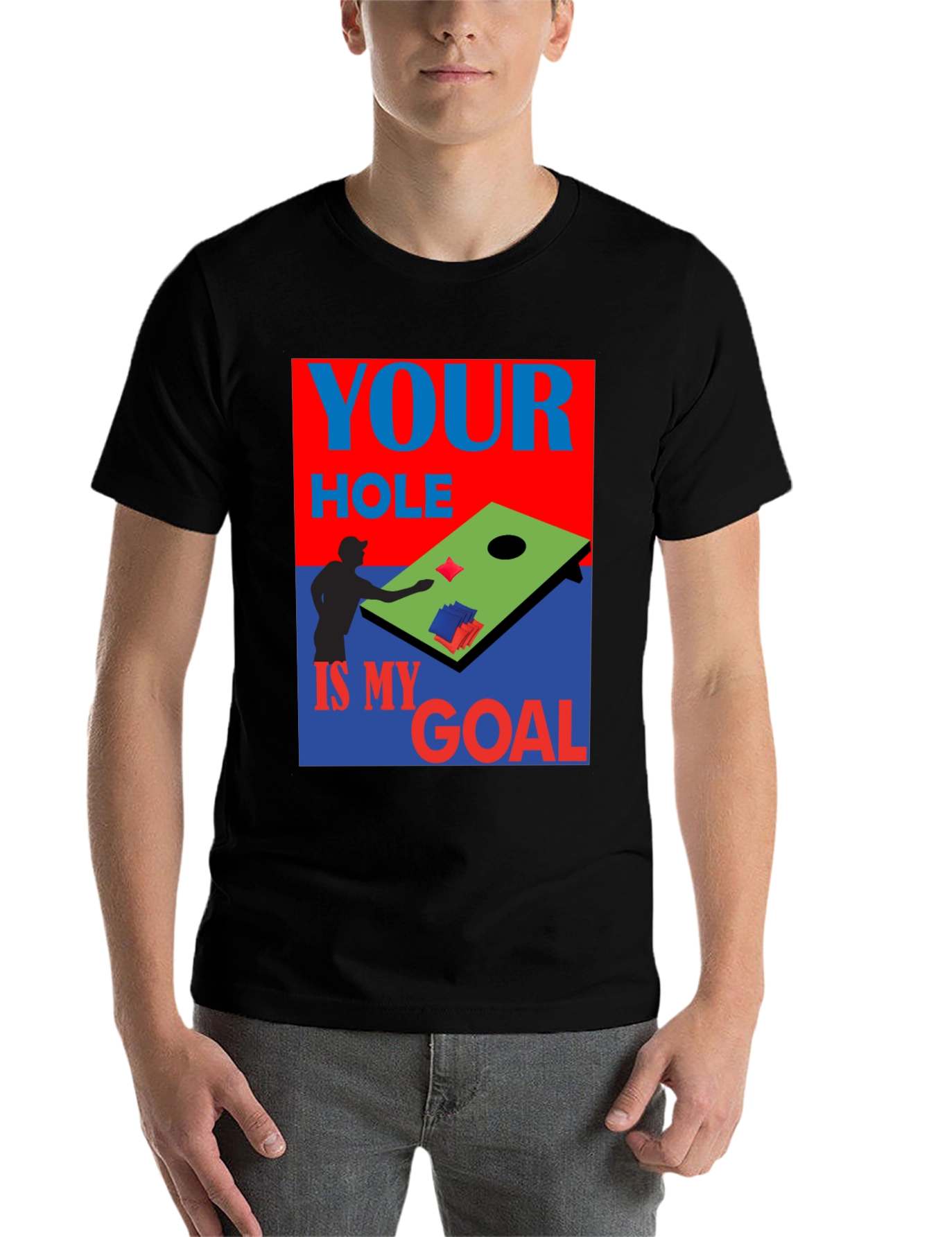 Black Cornhole T-Shirt: Your Hole is My Goal view 7