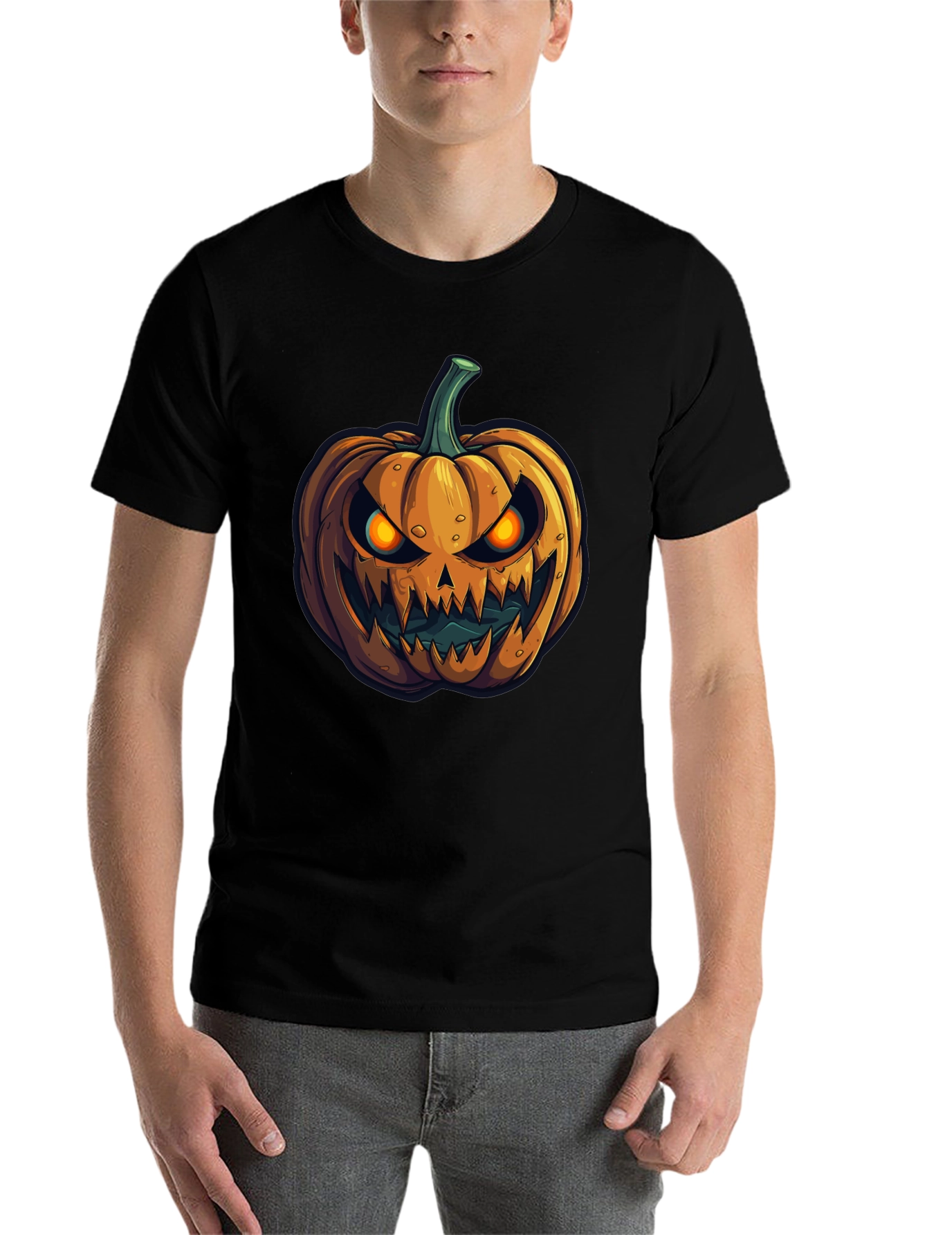Black Halloween Pumpkin Graphic Tee - Men's Black T-Shirt view 7