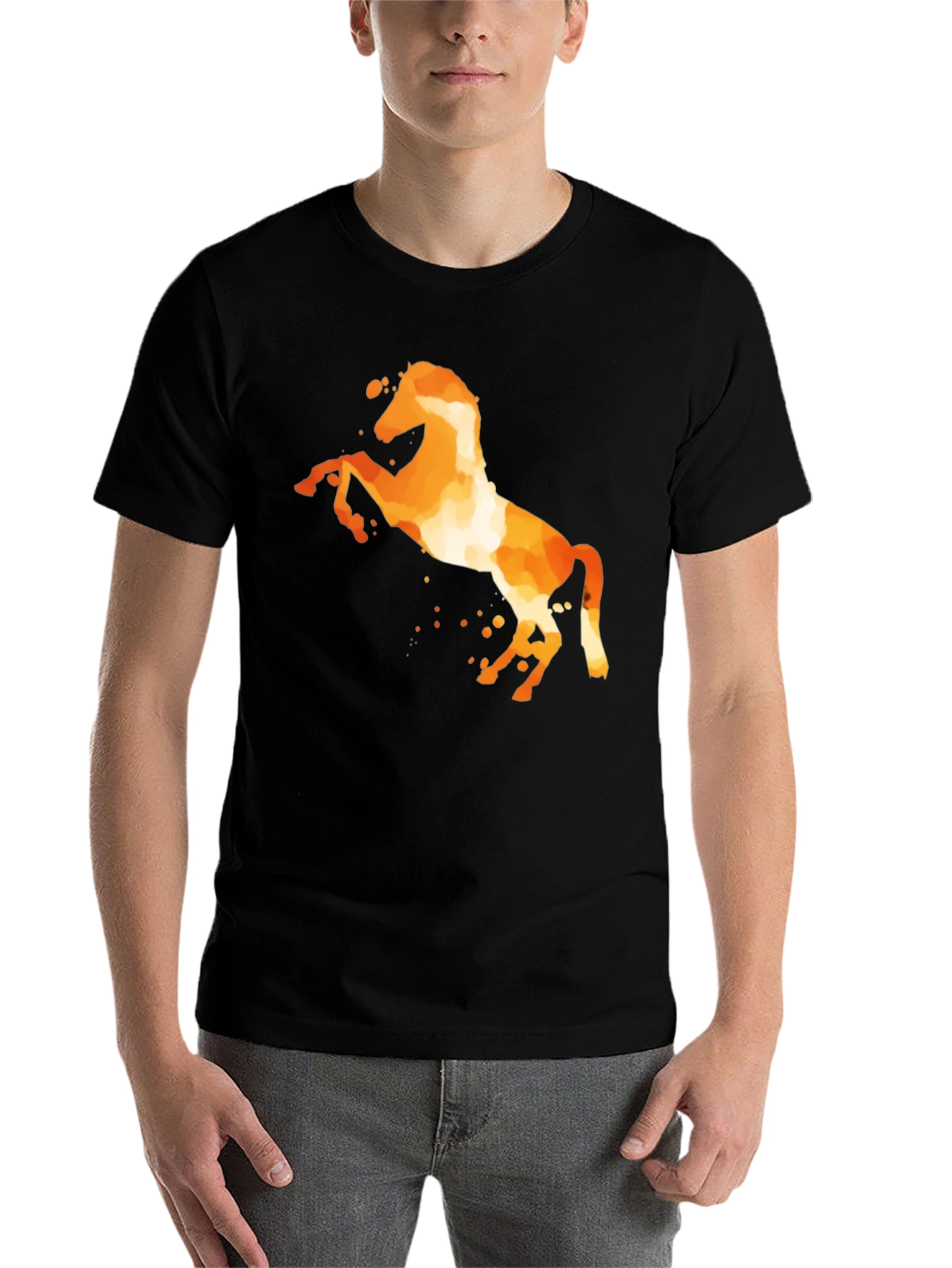 Black Fiery Horse Graphic Tee - Black Cotton Blend view 7