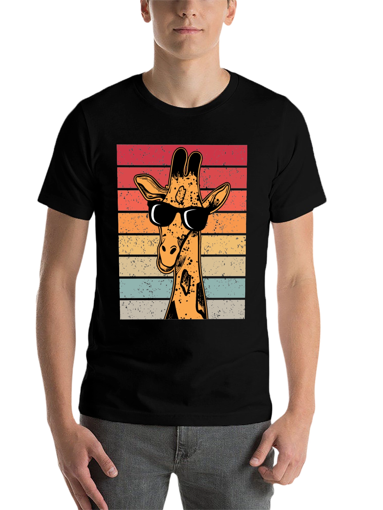Black Cool Giraffe Retro T-Shirt view 7