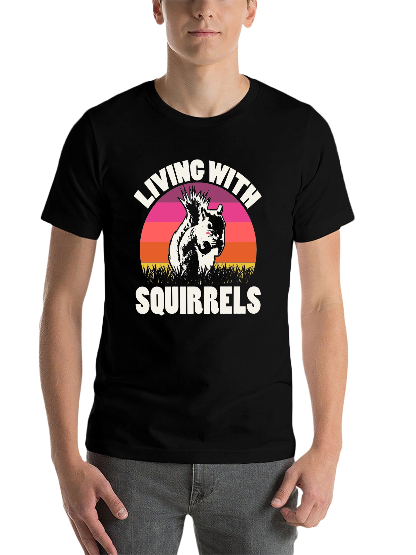 Black Living With Squirrels Graphic Tee - Unisex Black T-Shirt view 7