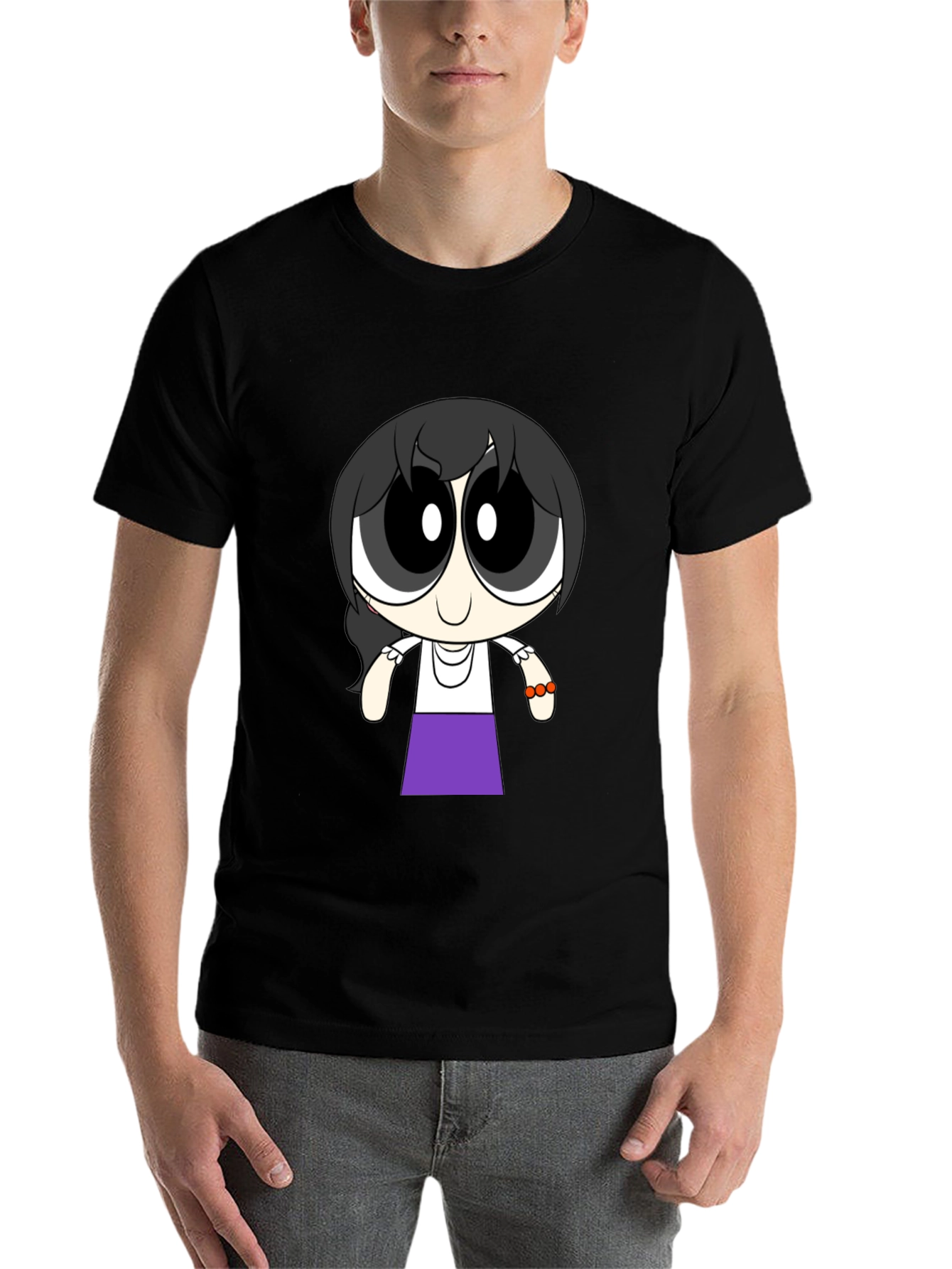 Black Cartoon Girl T-Shirt - Black Cotton Tee view 7
