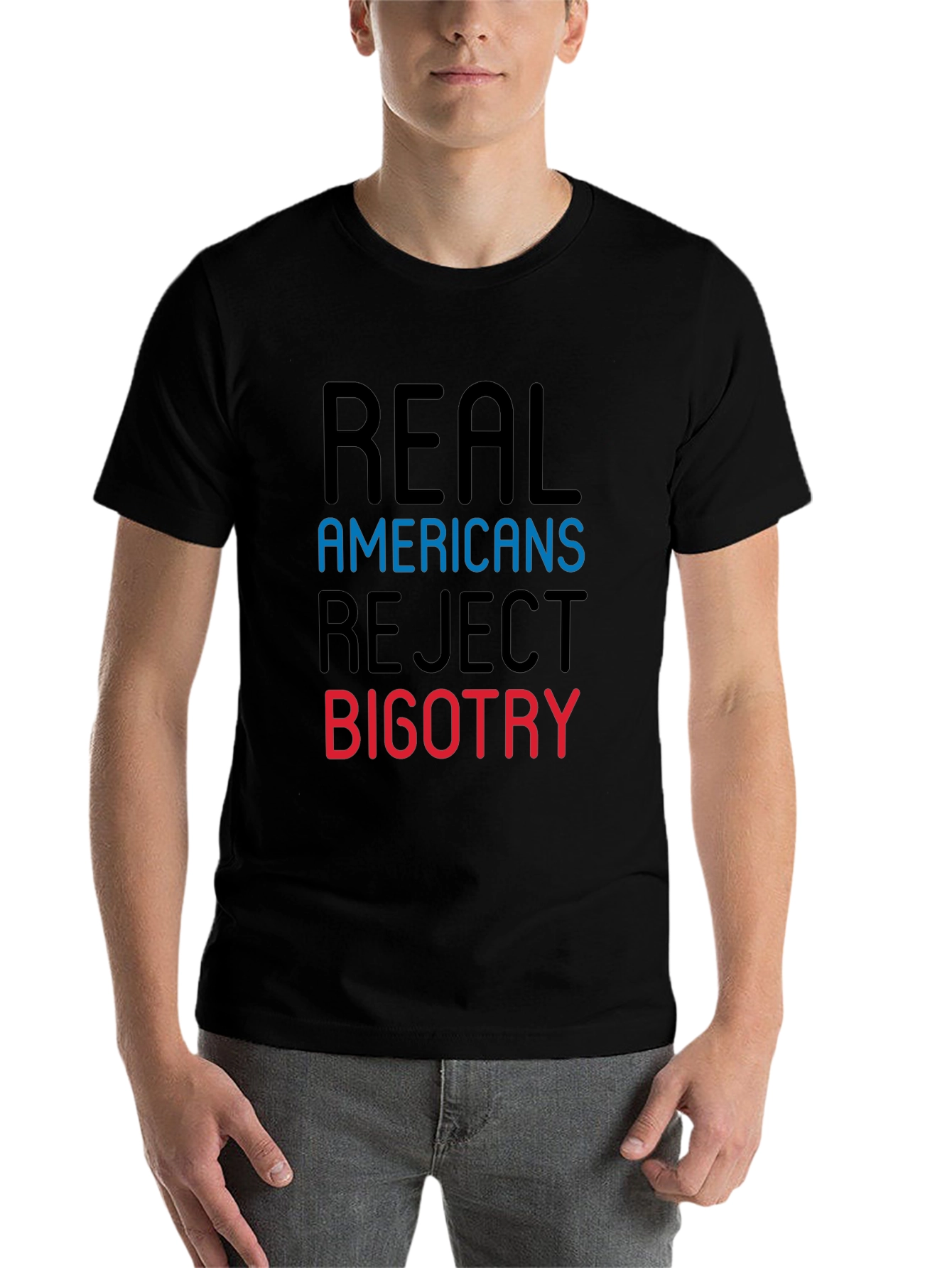 Black Real Americans Reject Bigotry Graphic Tee view 7