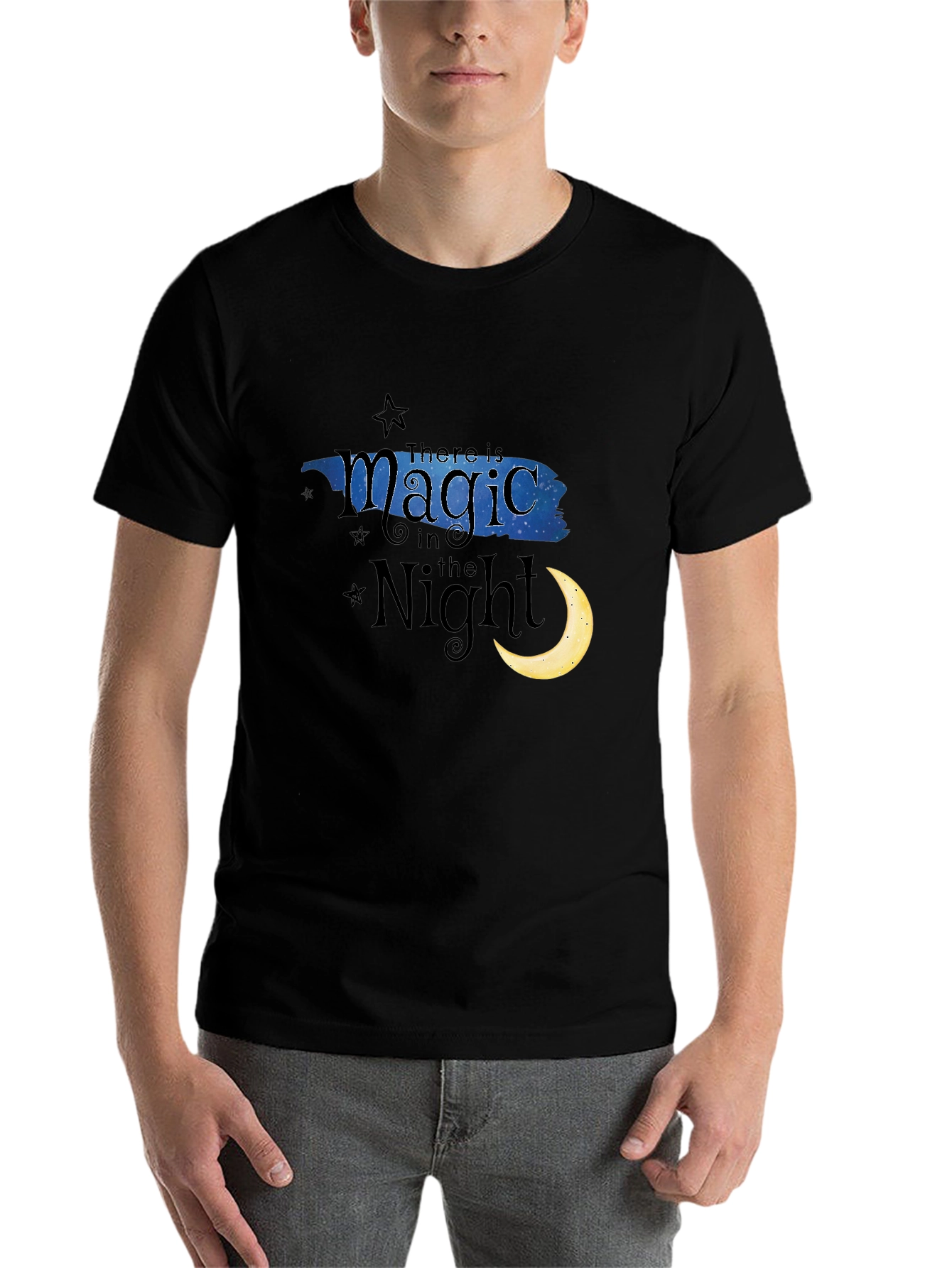 Black Magic in the Night T-Shirt - Crescent Moon & Stars Black Tee view 7