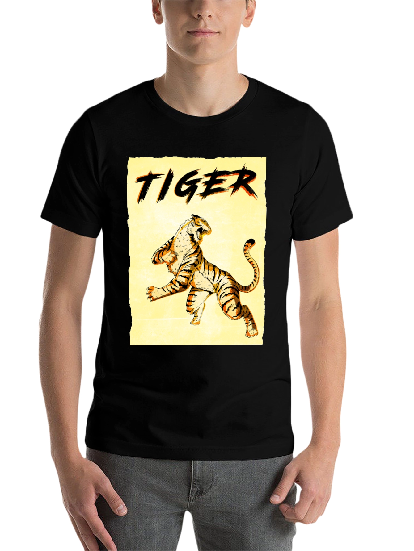 Black Tiger Graphic Print Crew Neck T-Shirt view 7
