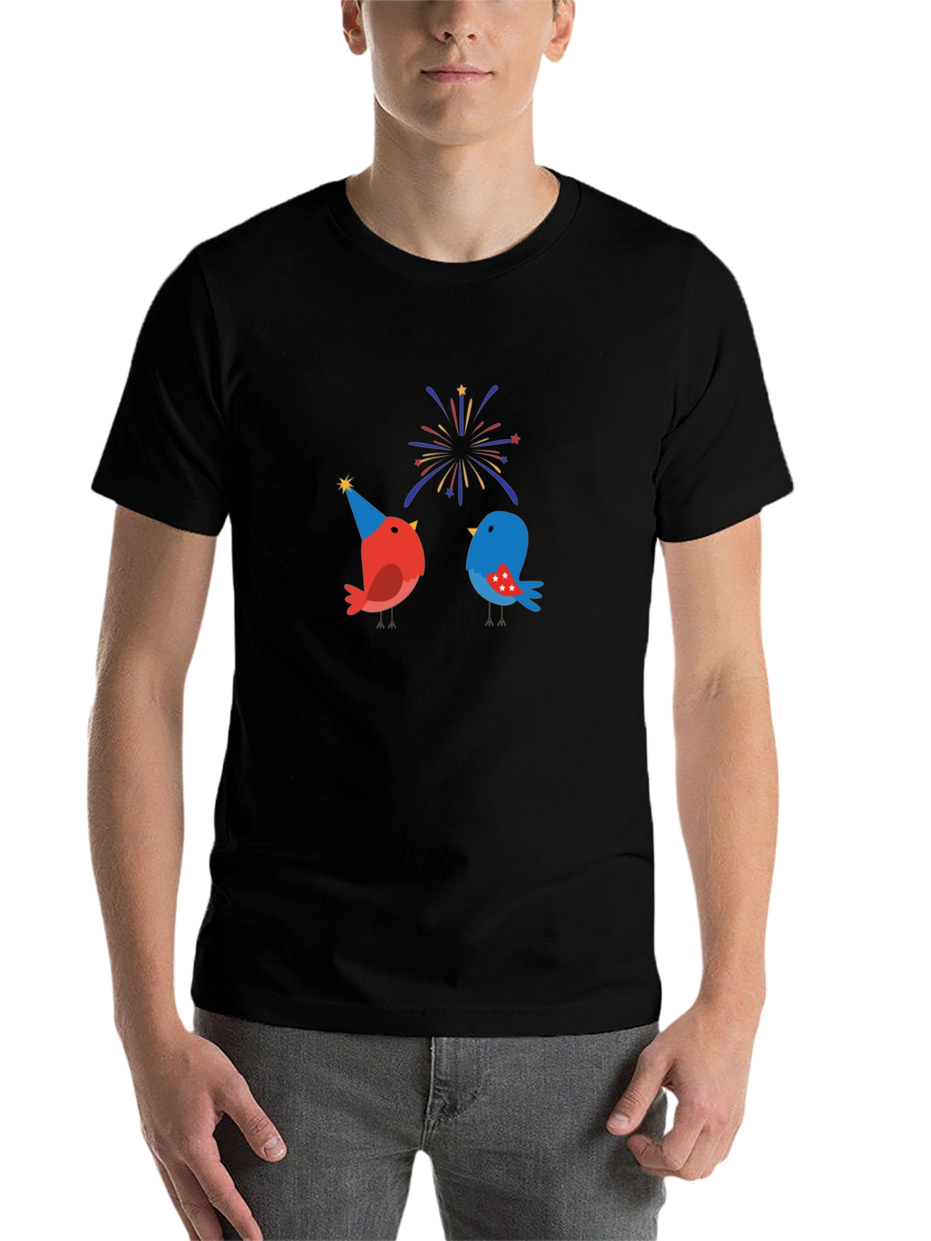 Black Festive Birds Graphic T-Shirt view 7