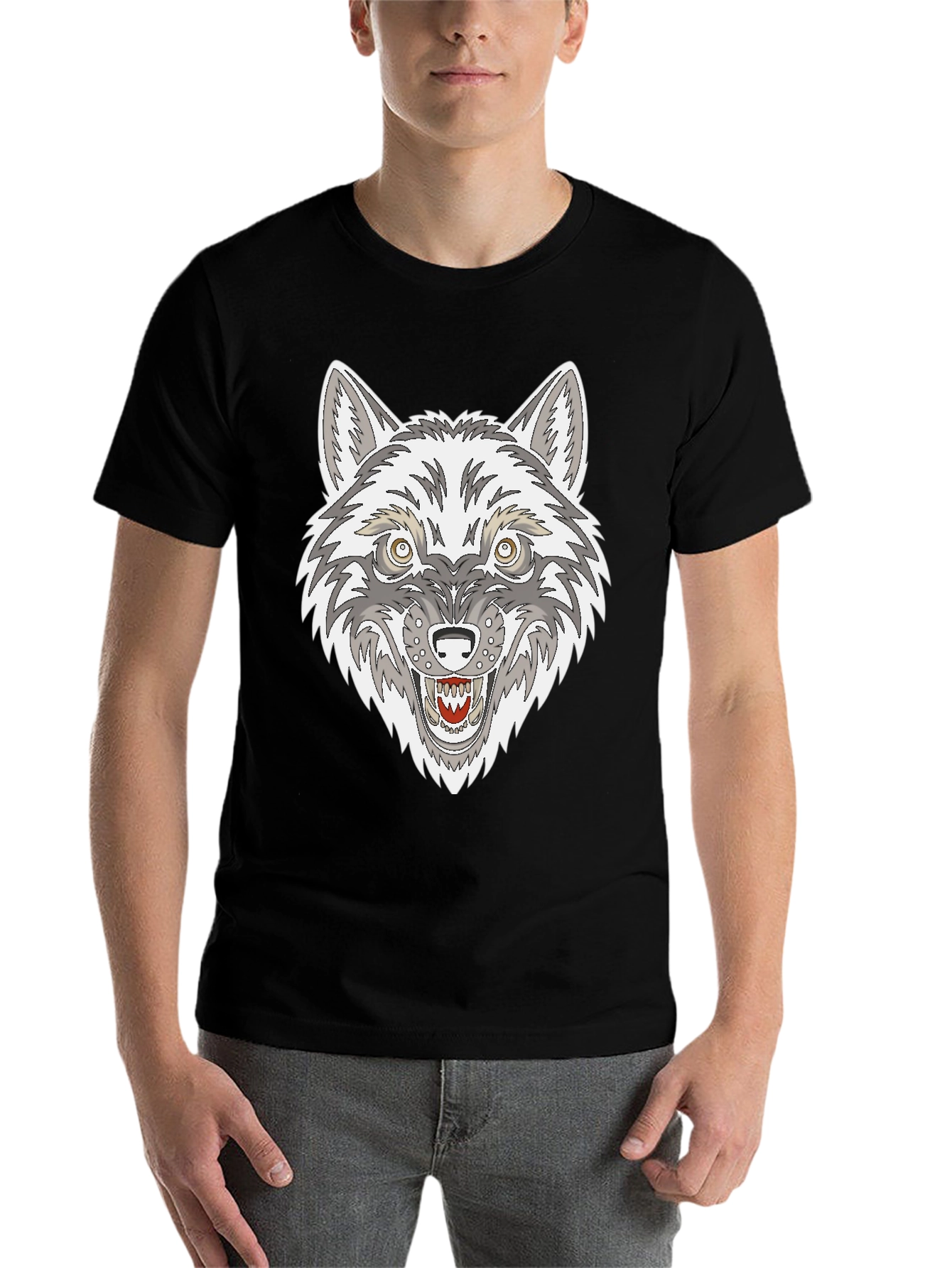 Black Wolf Graphic Print Black T-Shirt view 7