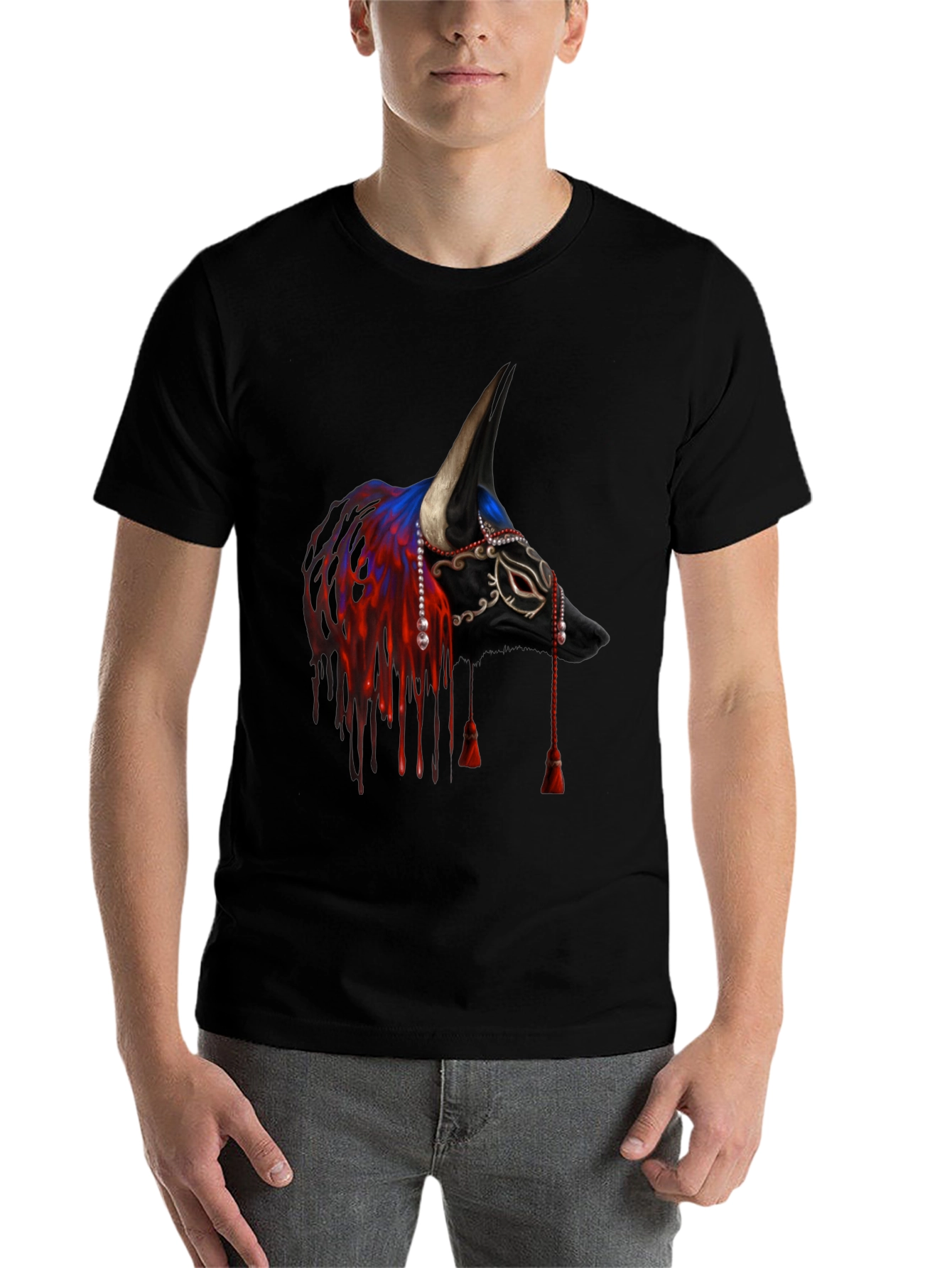 Black Black Bull Mask T-Shirt - Unique Graphic Tee view 7