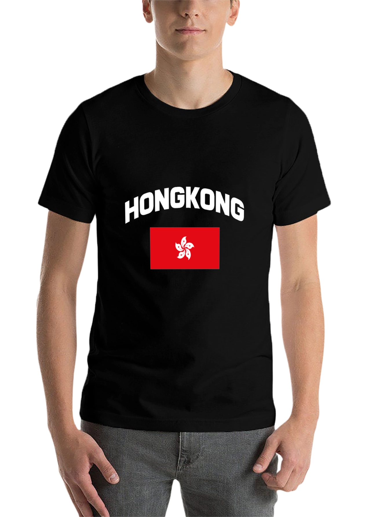 Hong Kong Flag Graphic Tee - Black Cotton T-Shirt - 7