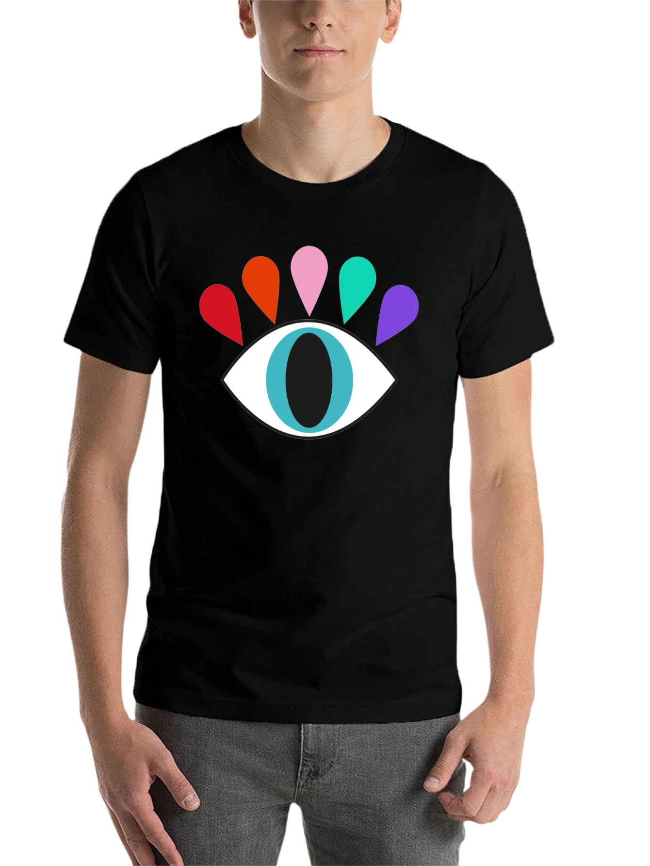 Black Colorful Eye Graphic Tee - Modern Casual Style view 7