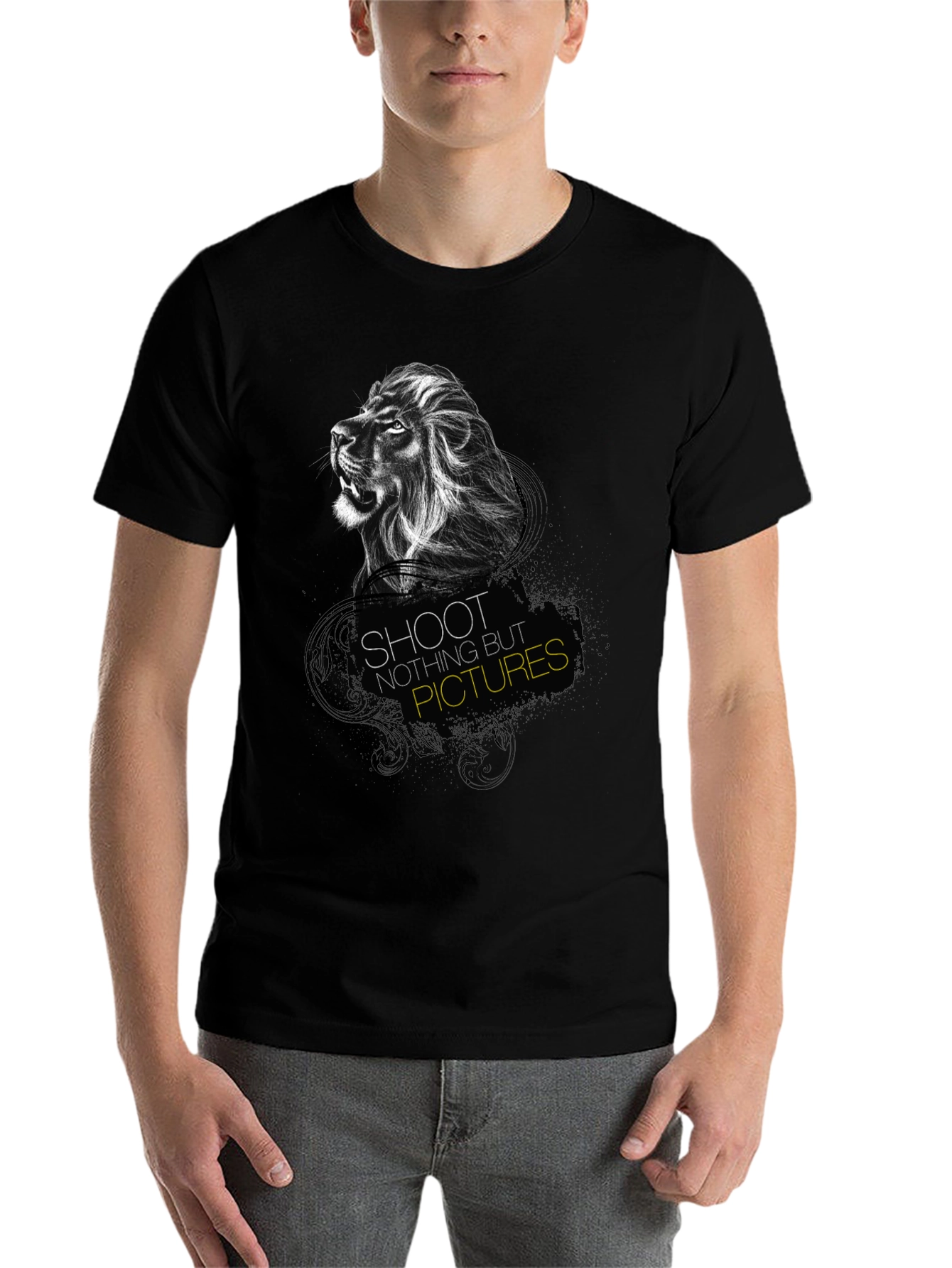 Black Lion Graphic Print Black T-Shirt - "Shoot Nothing But Pictures" view 7