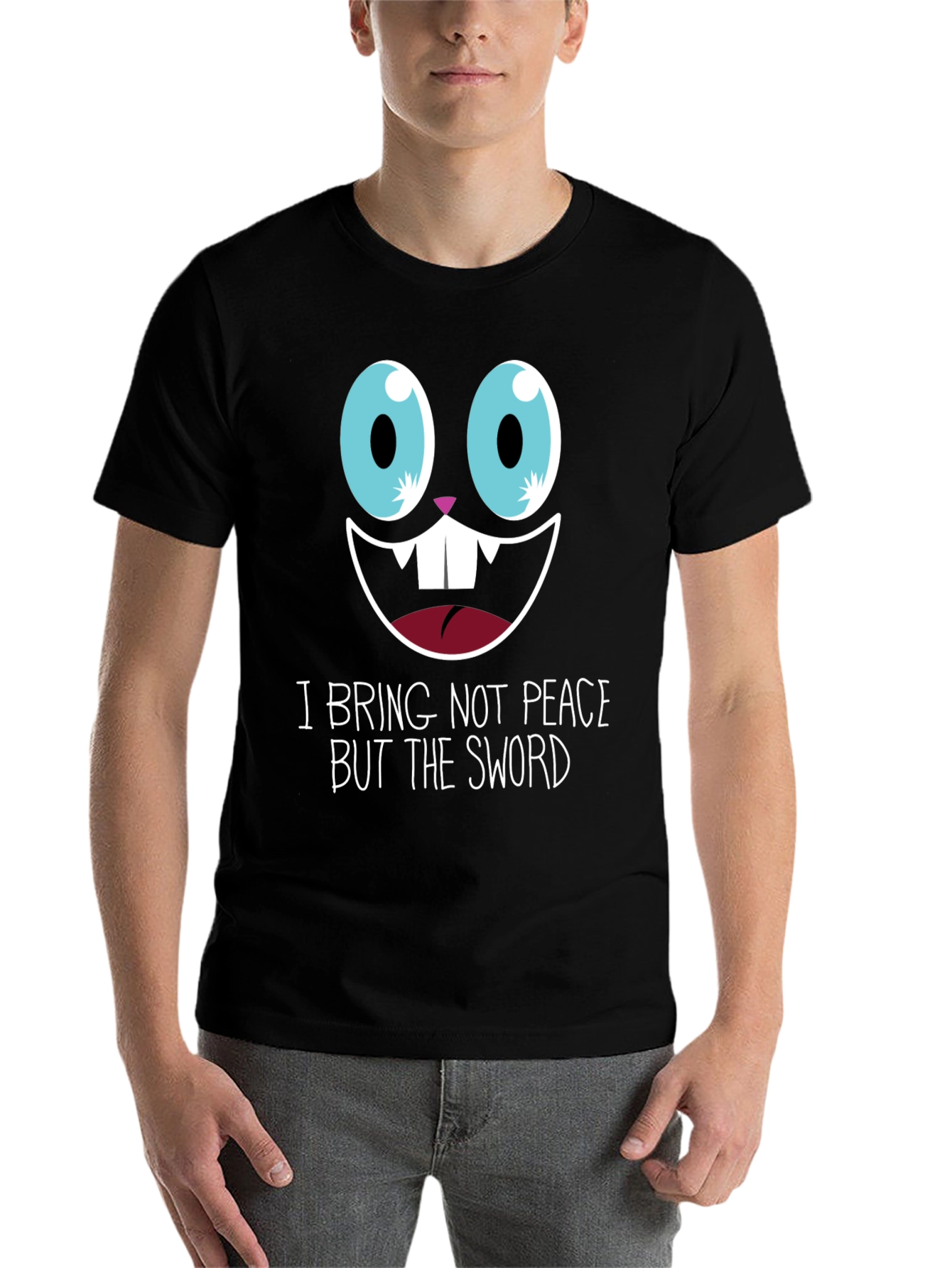 Black Funny Graphic Tee - "I Bring Not Peace But The Sword" view 7
