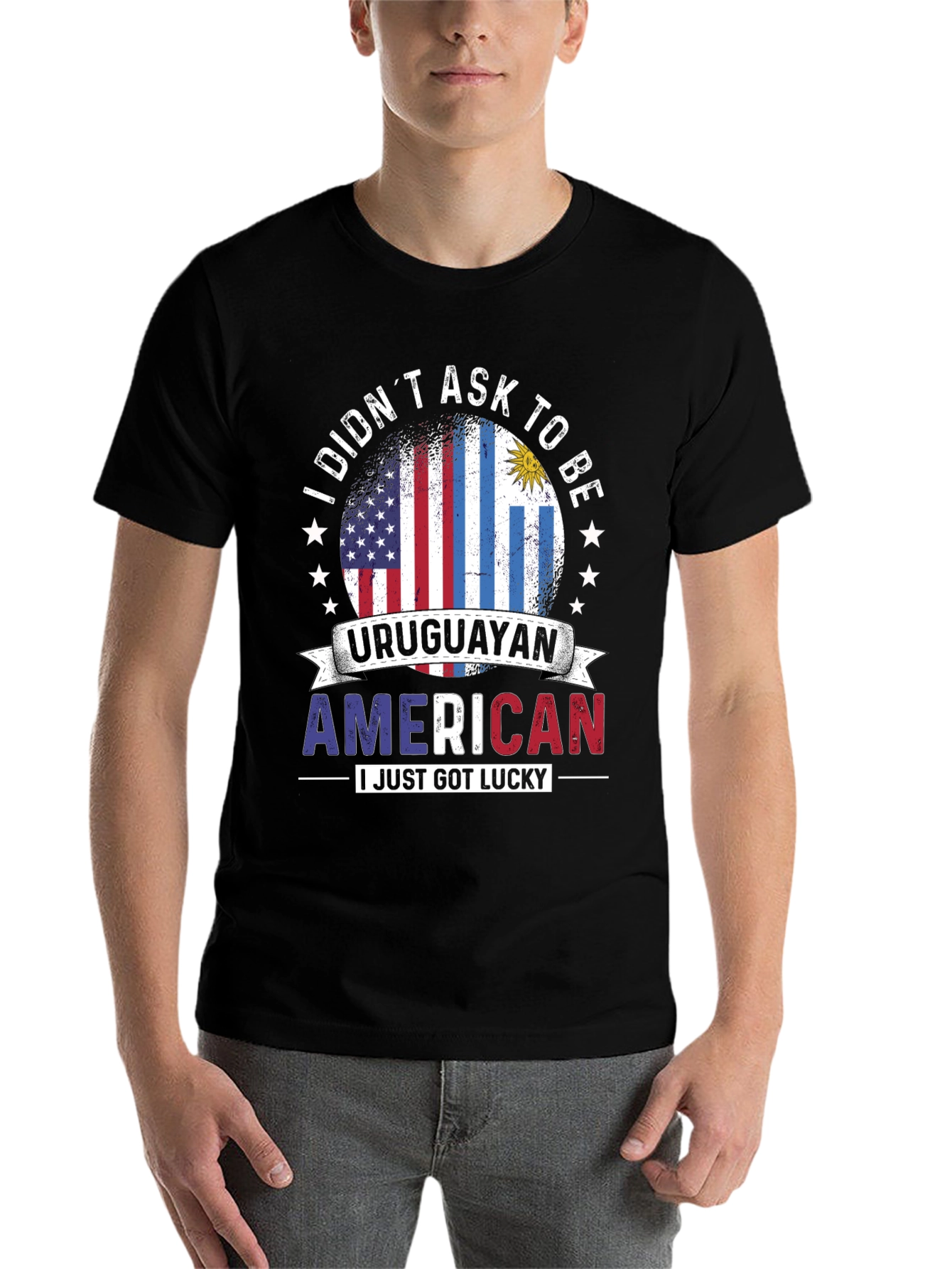 Black Uruguayan American Pride T-Shirt view 7