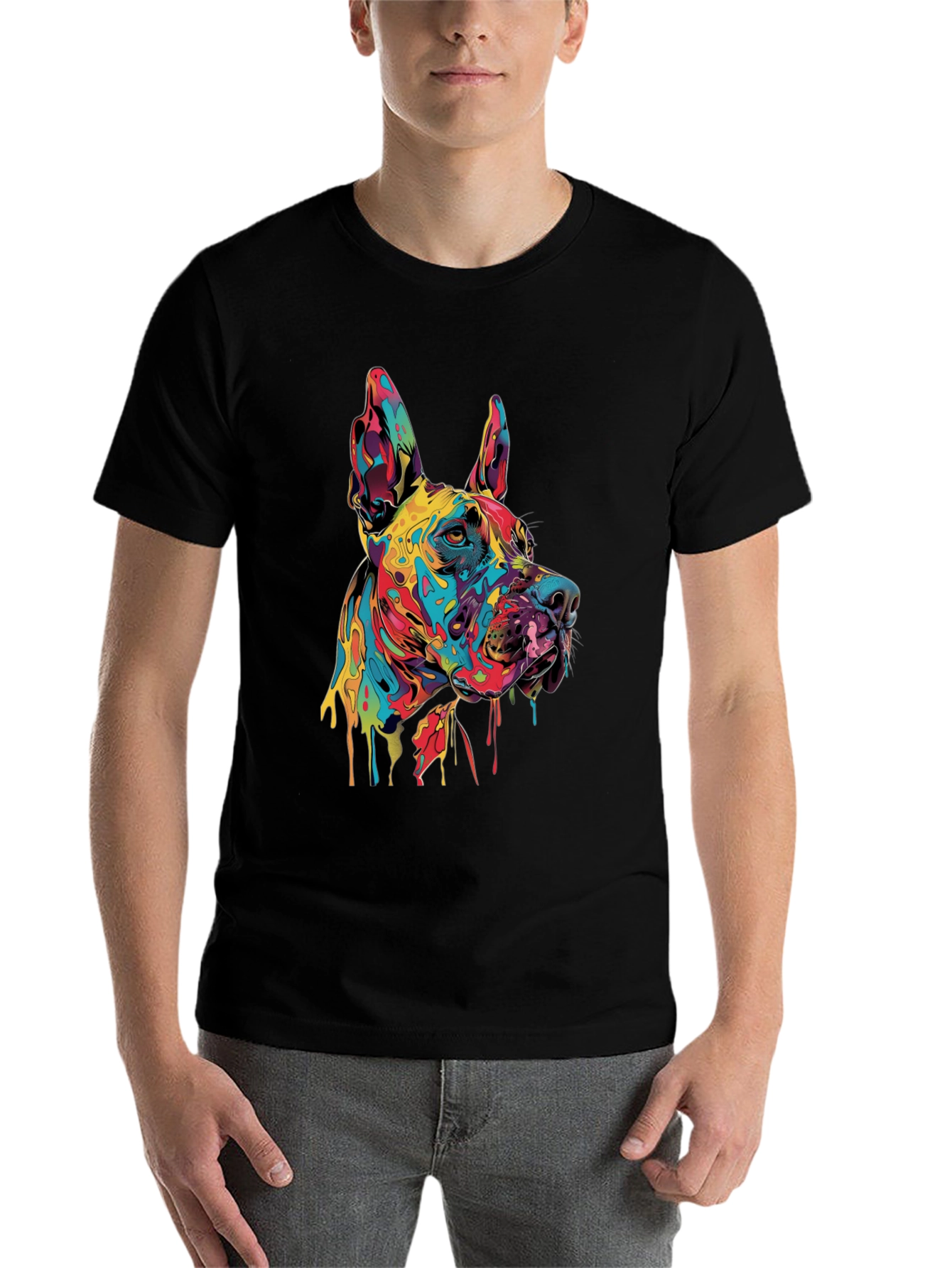 Black Colorful Dog Graphic Tee - Modern Art T-Shirt view 7