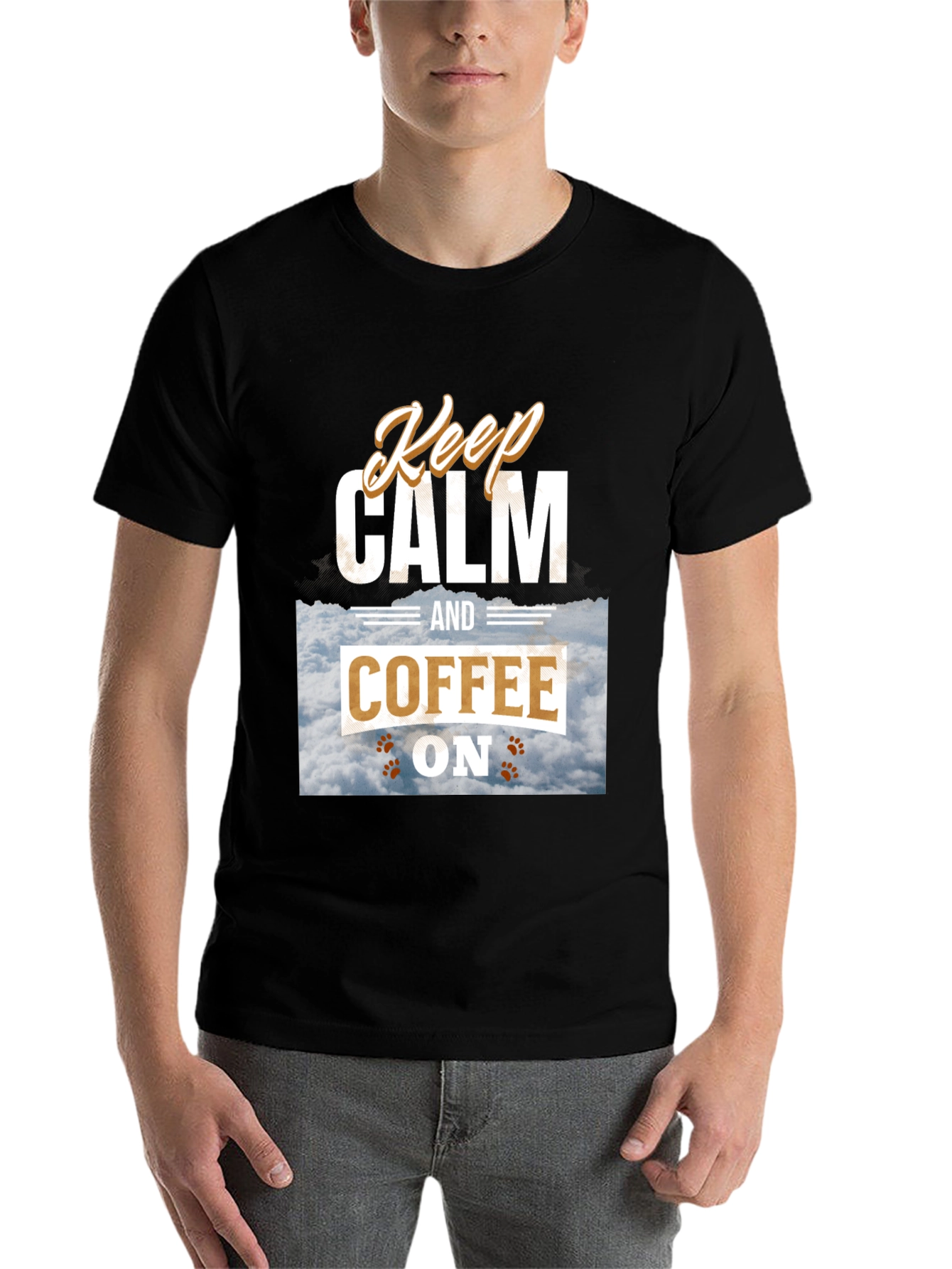Black Keep Calm and Coffee On Graphic Tee view 7