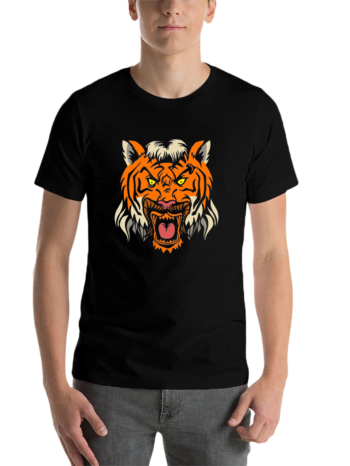 Black Men's Black Tiger Graphic Tee view 7