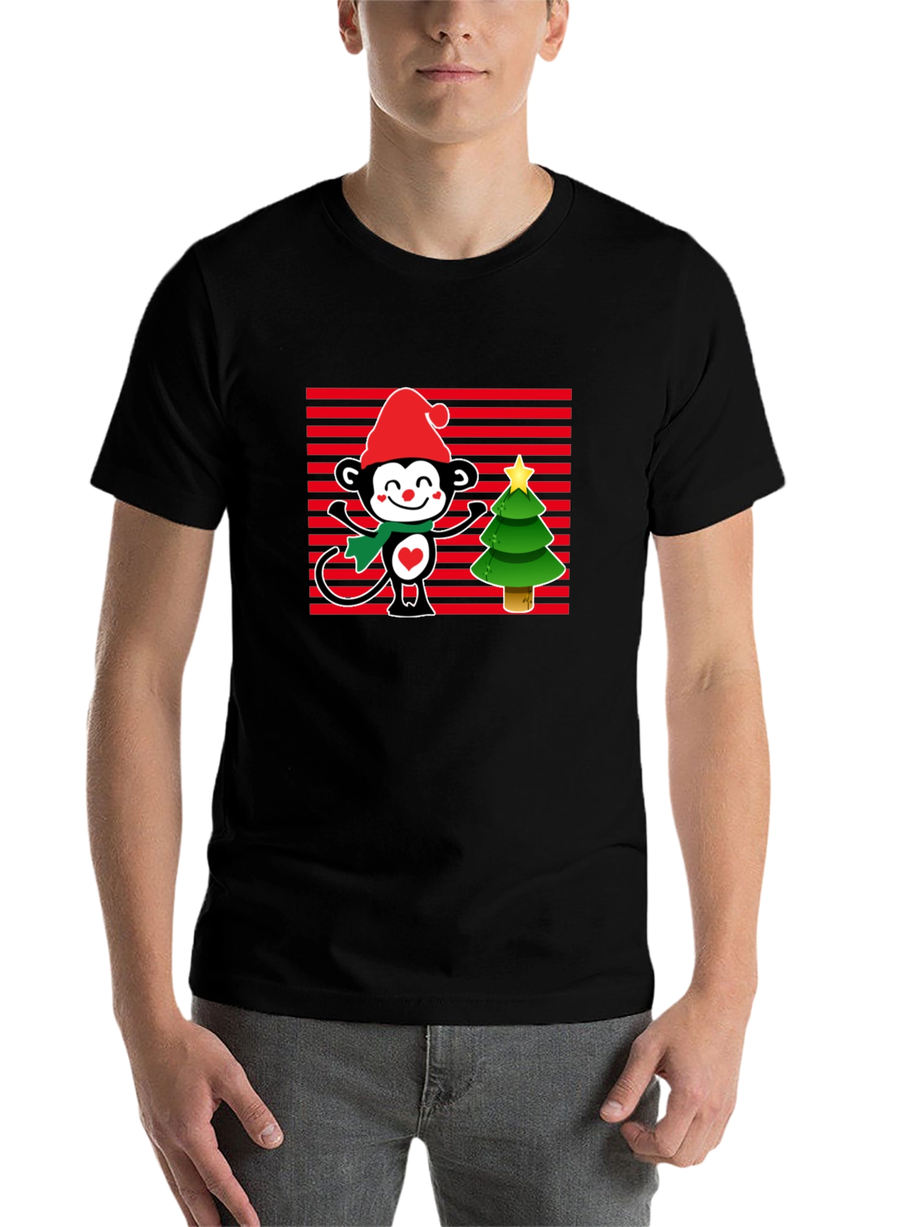 Black Festive Monkey Christmas T-Shirt view 7