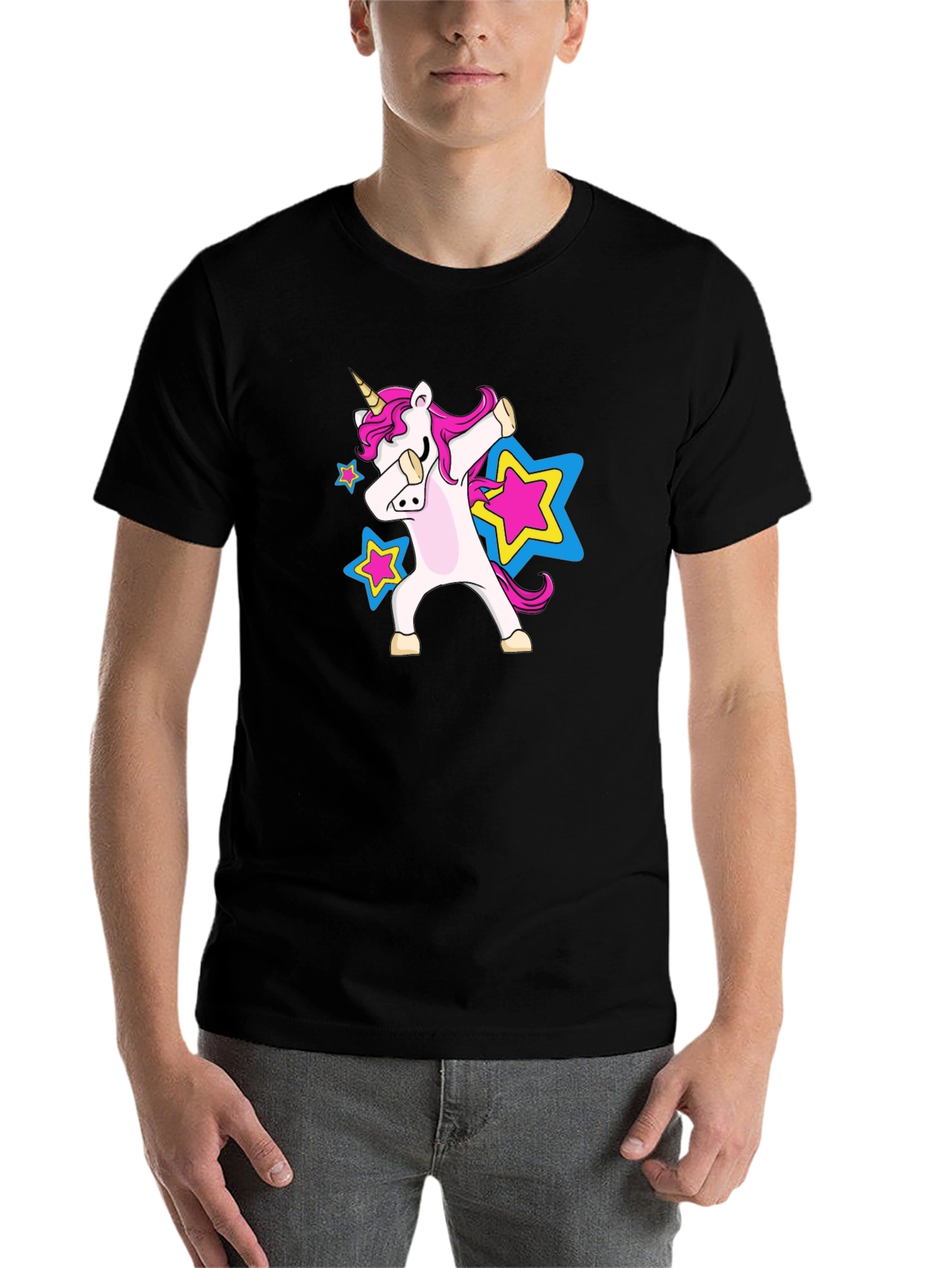 Black Dabbing Unicorn Star Black T-Shirt view 7