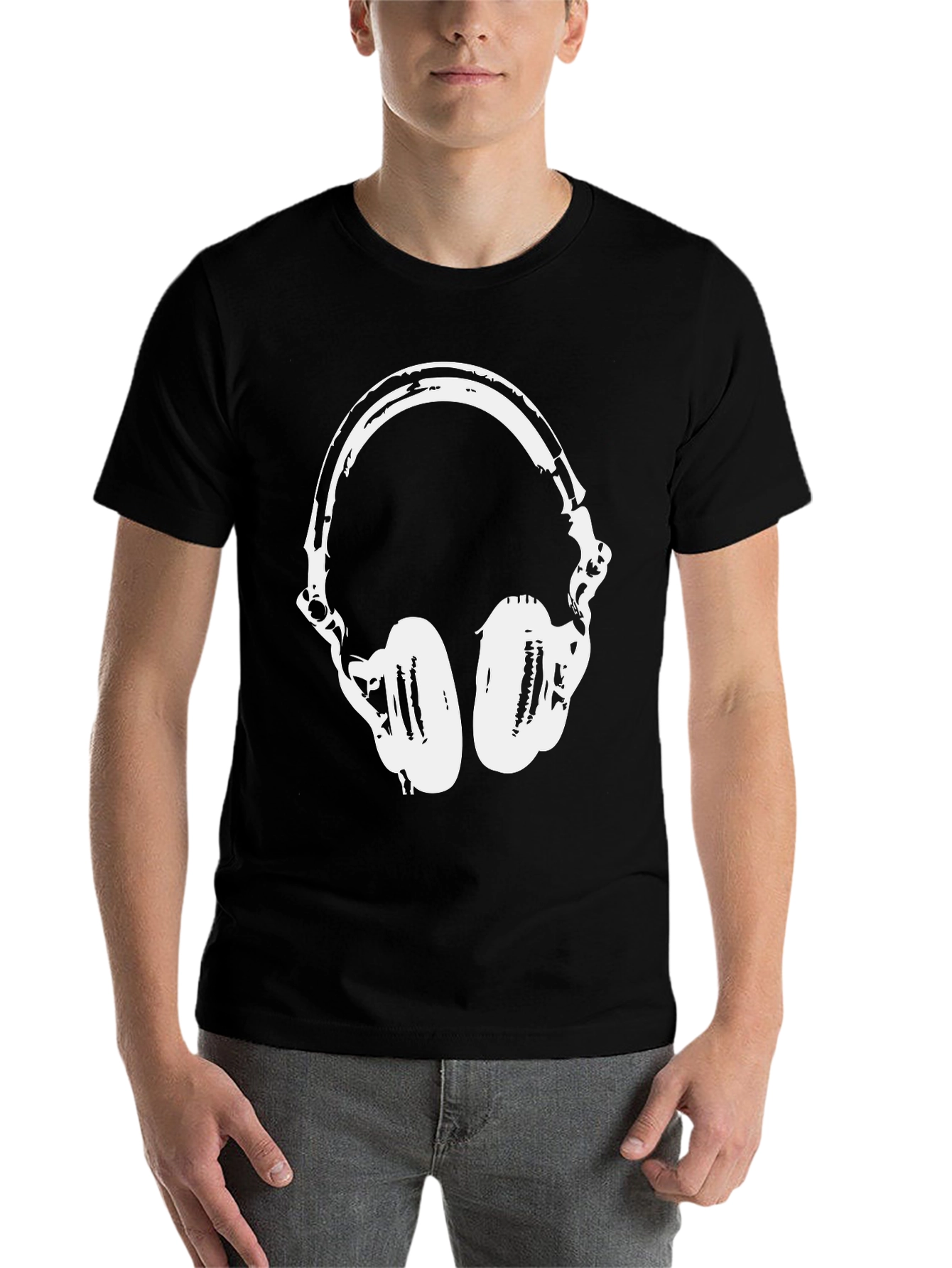 Black Cool Headphones Graphic T-Shirt - Black view 7