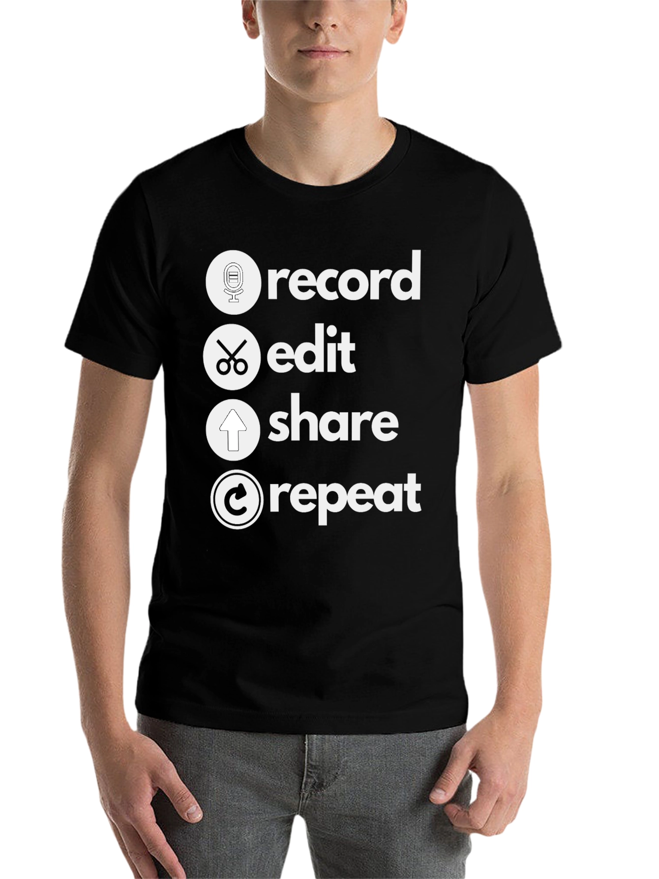 Black Record, Edit, Share, Repeat T-Shirt - Musician's Tee view 7