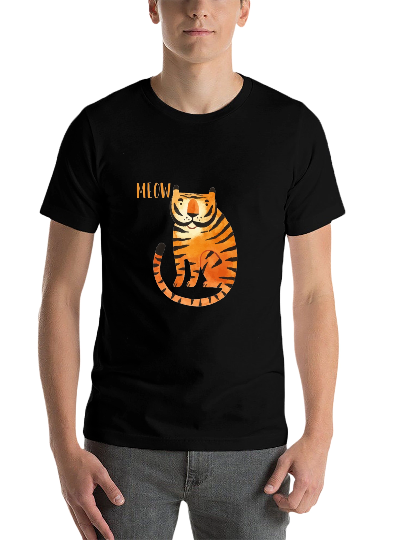 Meow Tiger Graphic Tee - Black Cotton T-Shirt - 7