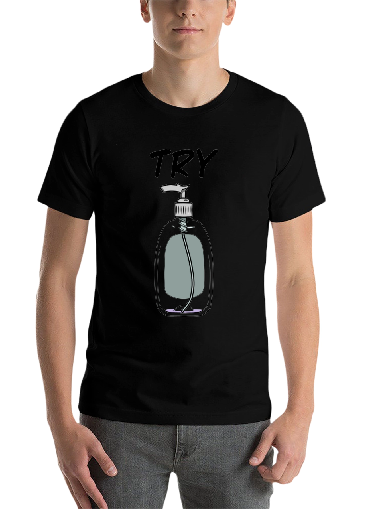 Black Try Hand Sanitizer Graphic T-Shirt view 7