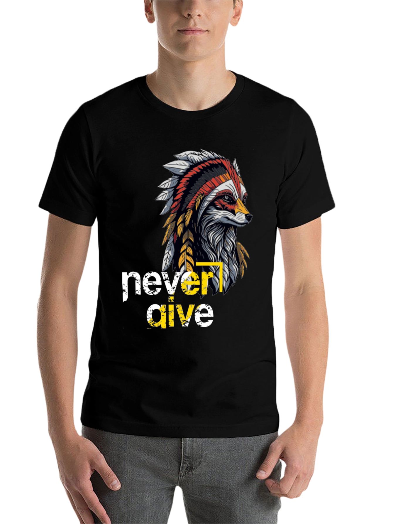 Black Native American Fox Graphic T-Shirt view 7