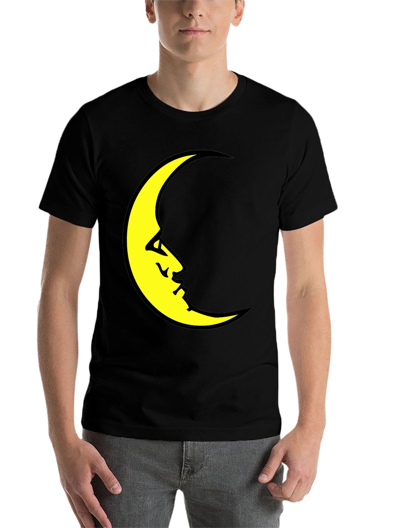 Black Crescent Moon Face Black T-Shirt view 7