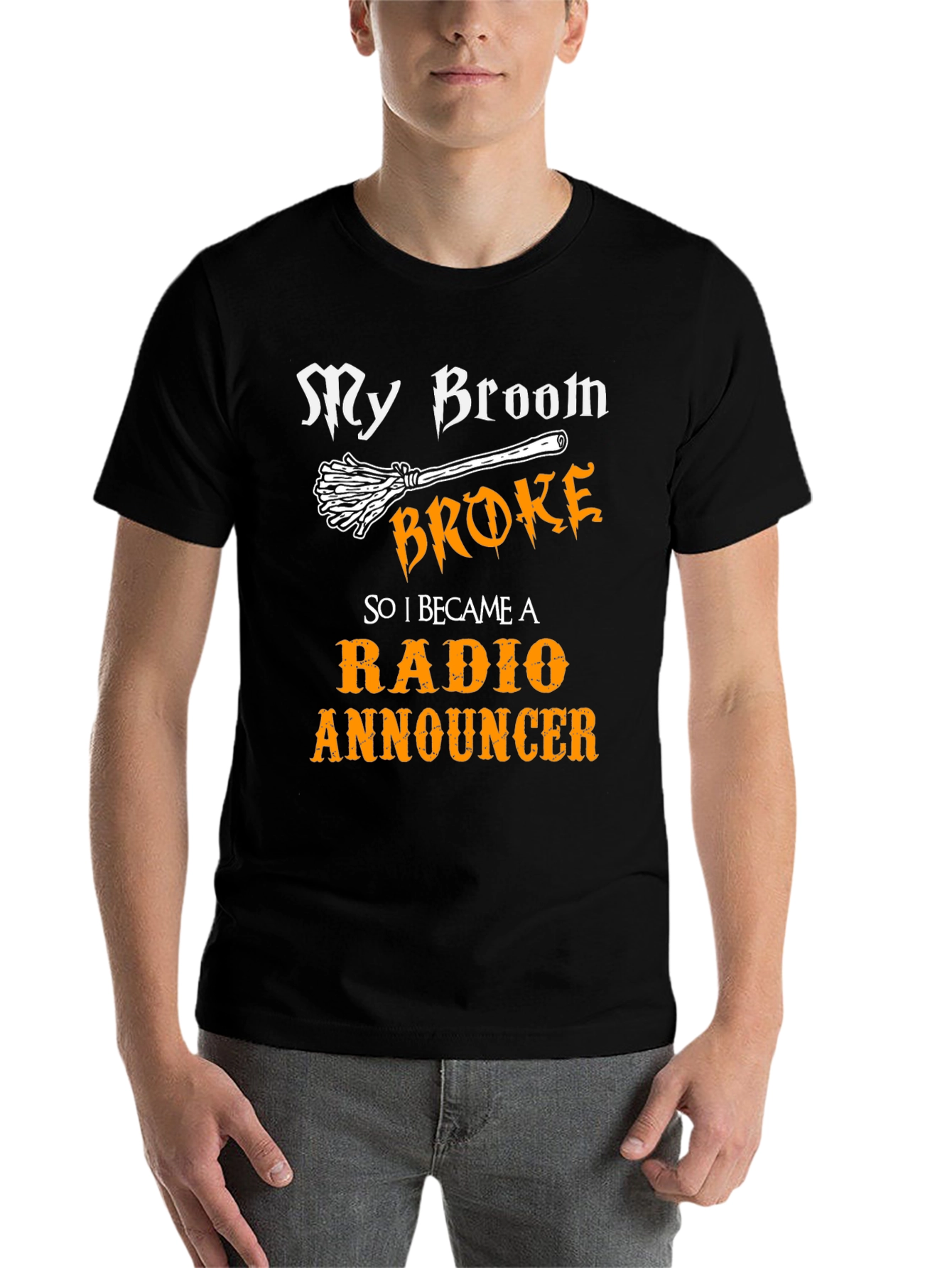 Black Funny Halloween T-Shirt: My Broom Broke view 7