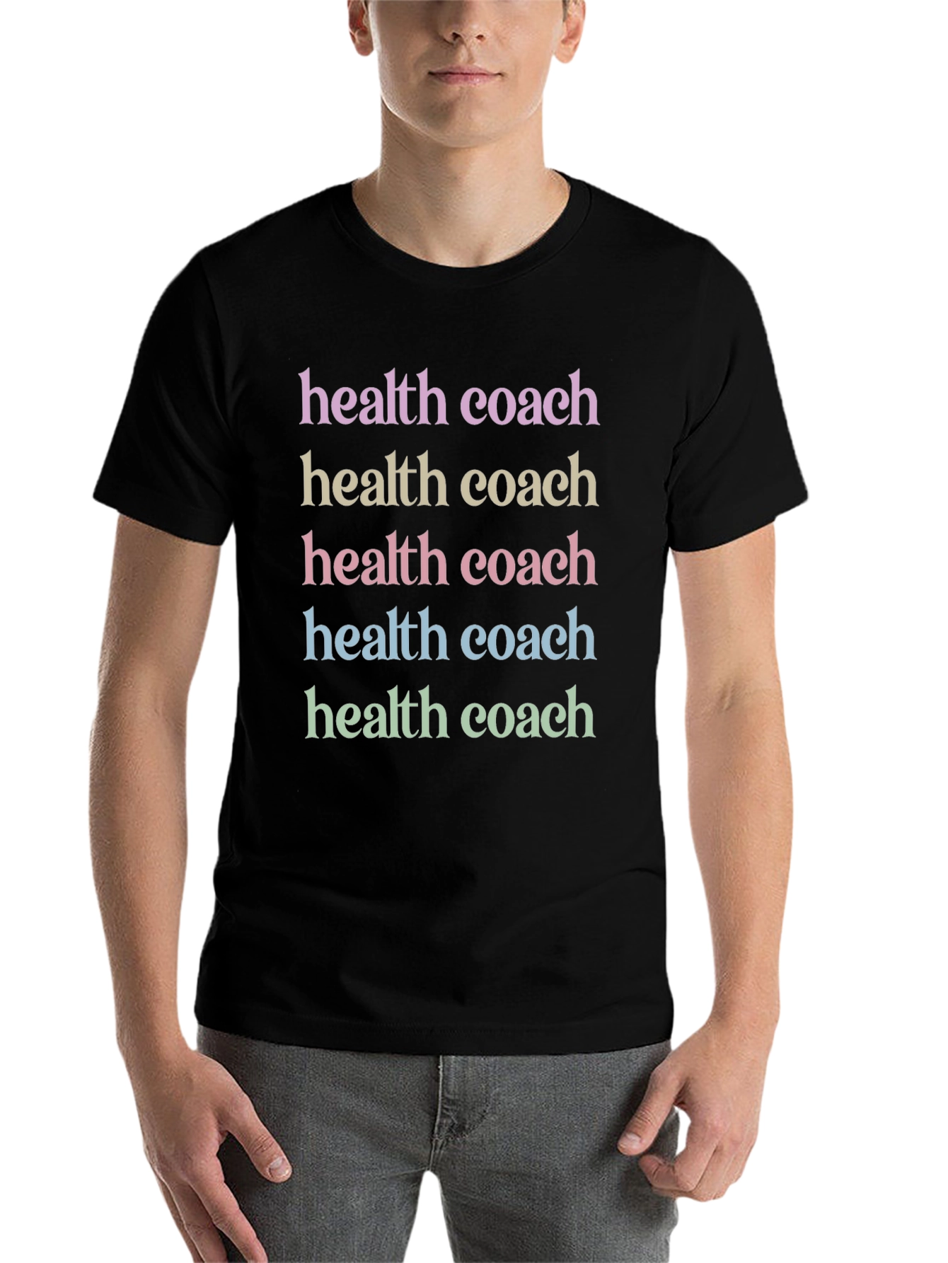 Black Health Coach T-Shirt - Motivational Colorful Text Design view 7