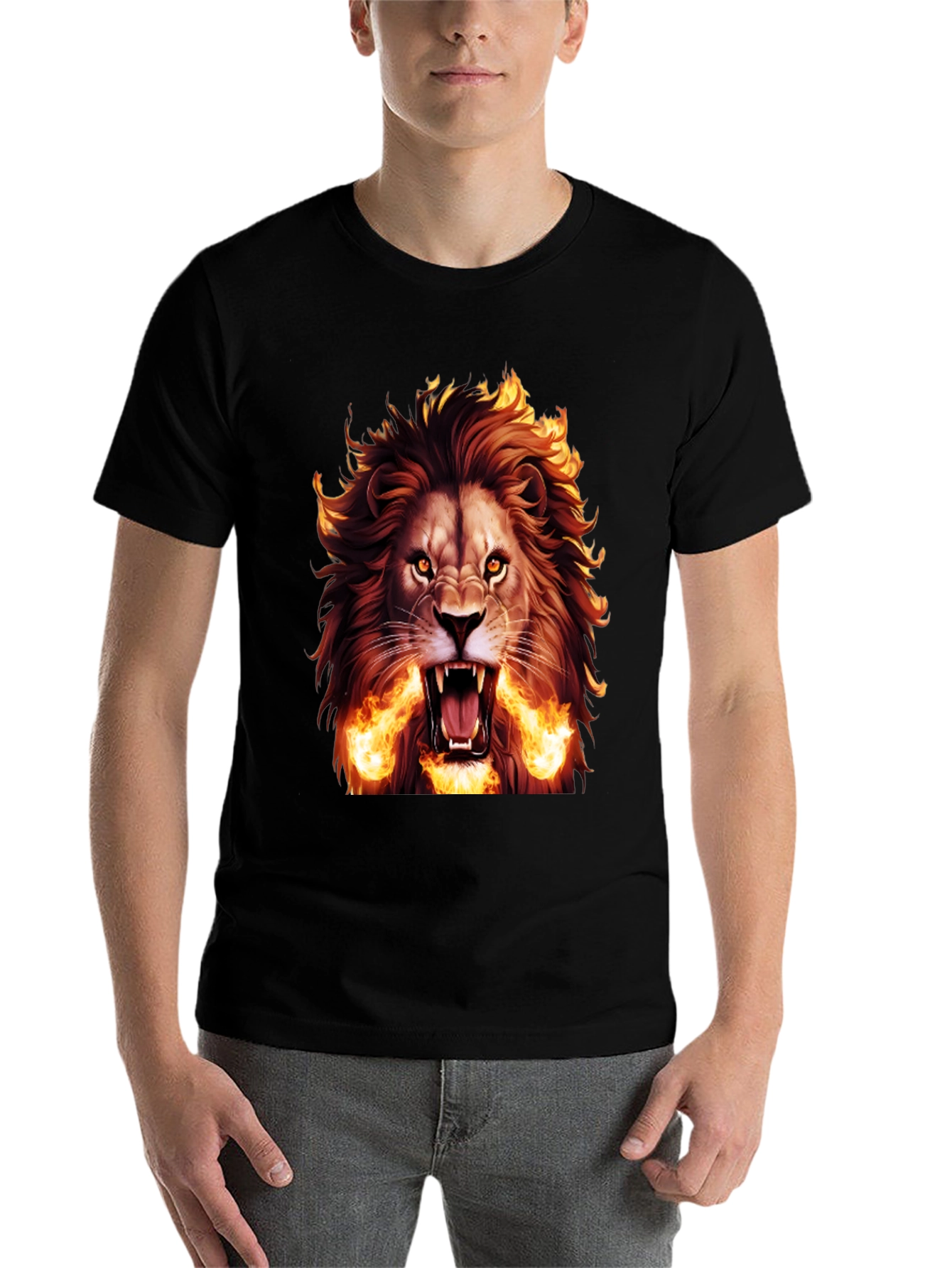 Black Fiery Lion Graphic Tee - Bold Black T-Shirt view 7