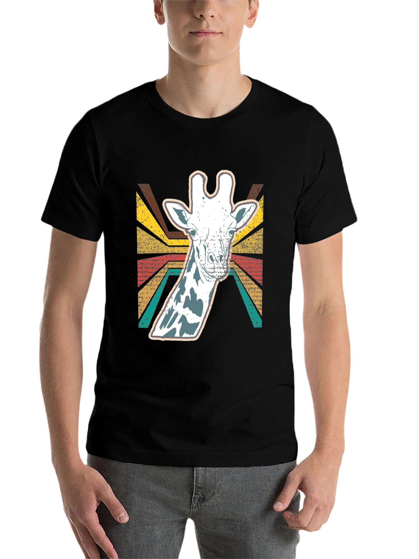 Black Retro Giraffe Graphic T-Shirt - Vintage Style Black Tee view 7