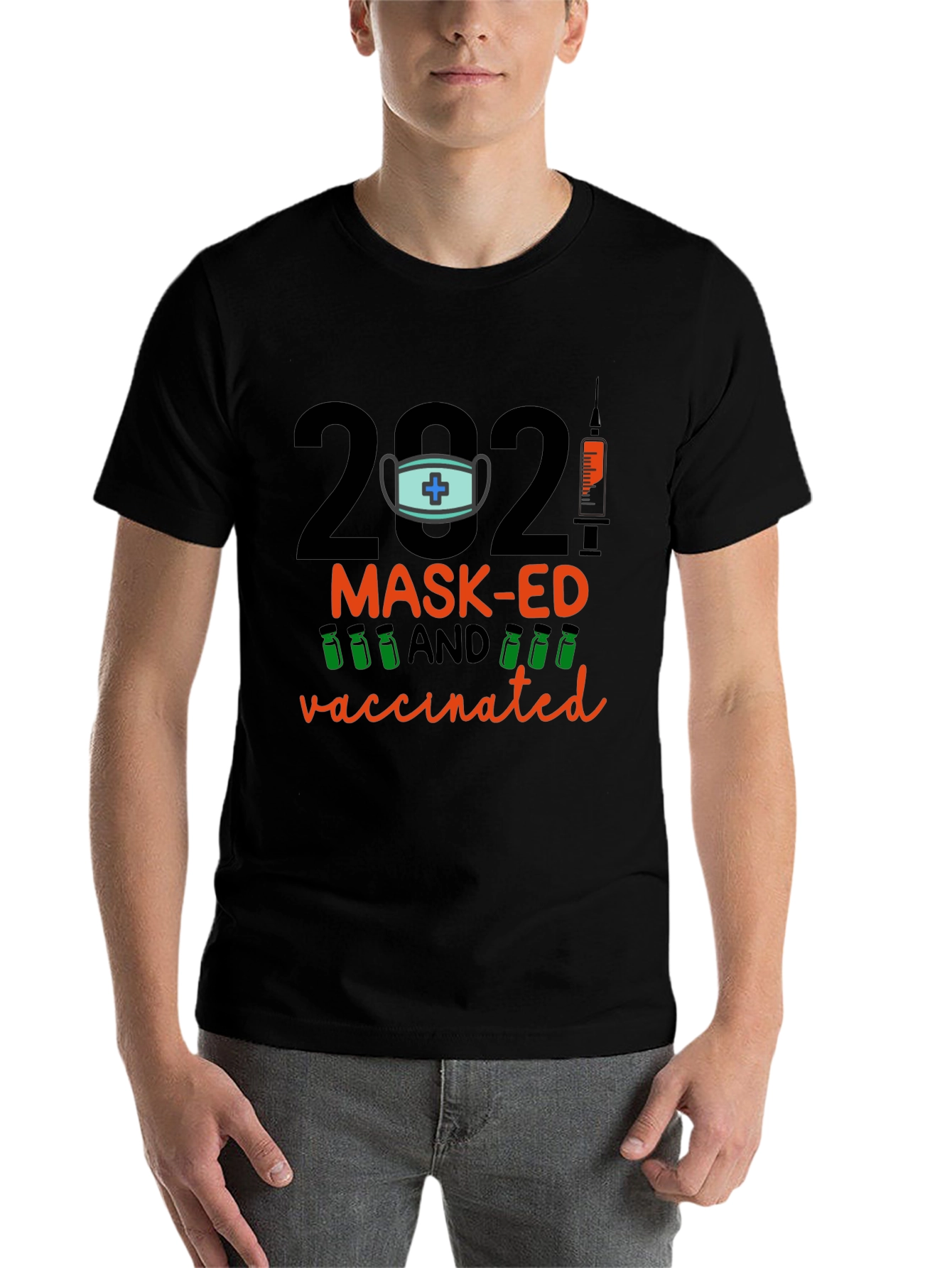 Black 2021 Mask-Ed and Vaccinated Graphic T-Shirt view 7