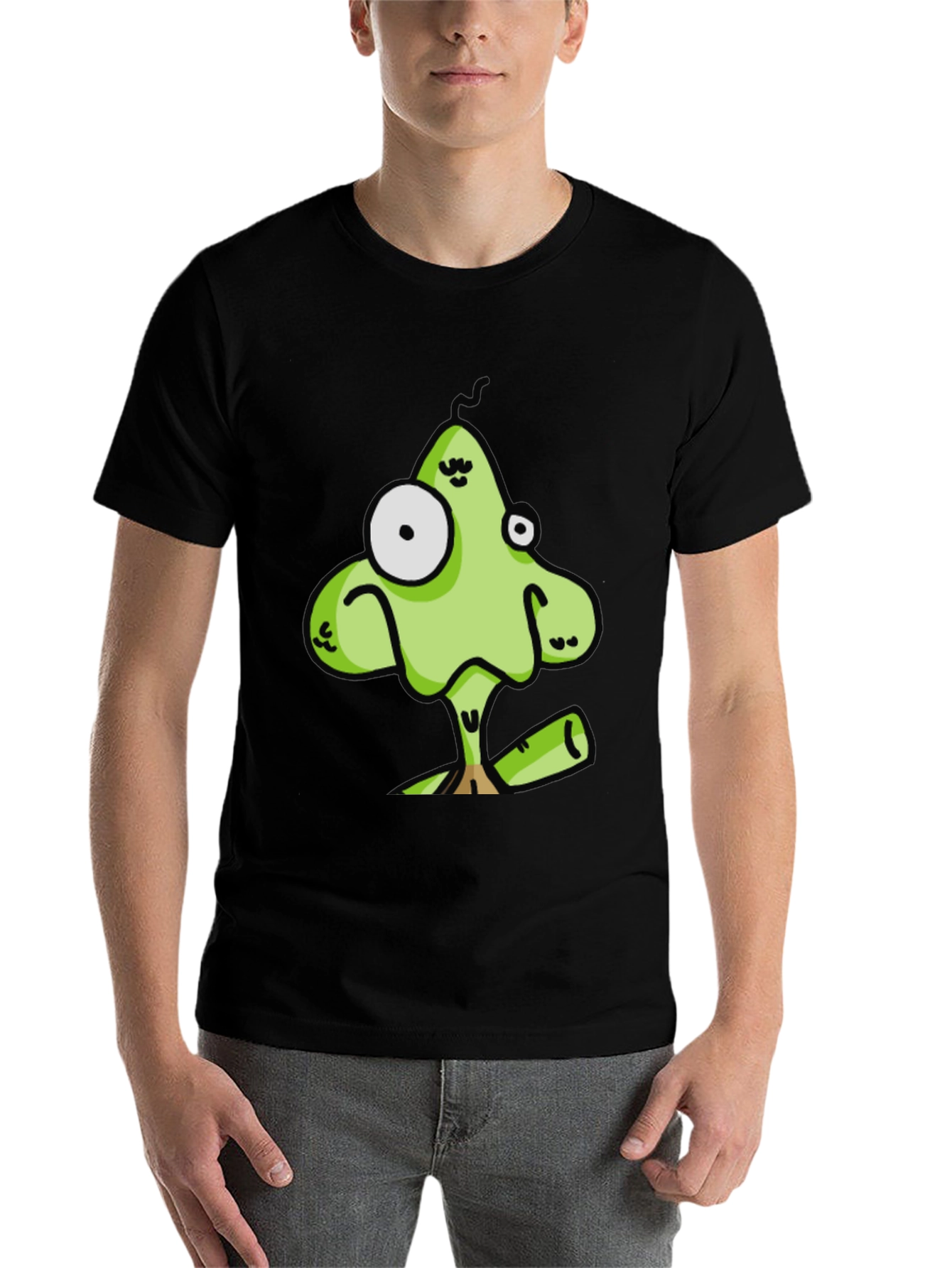 Black Funky Green Cartoon Creature Black T-Shirt view 7