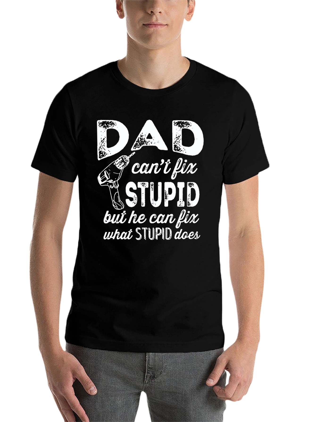 Black Dad Can Fix Stupid T-Shirt - Funny Gift view 7
