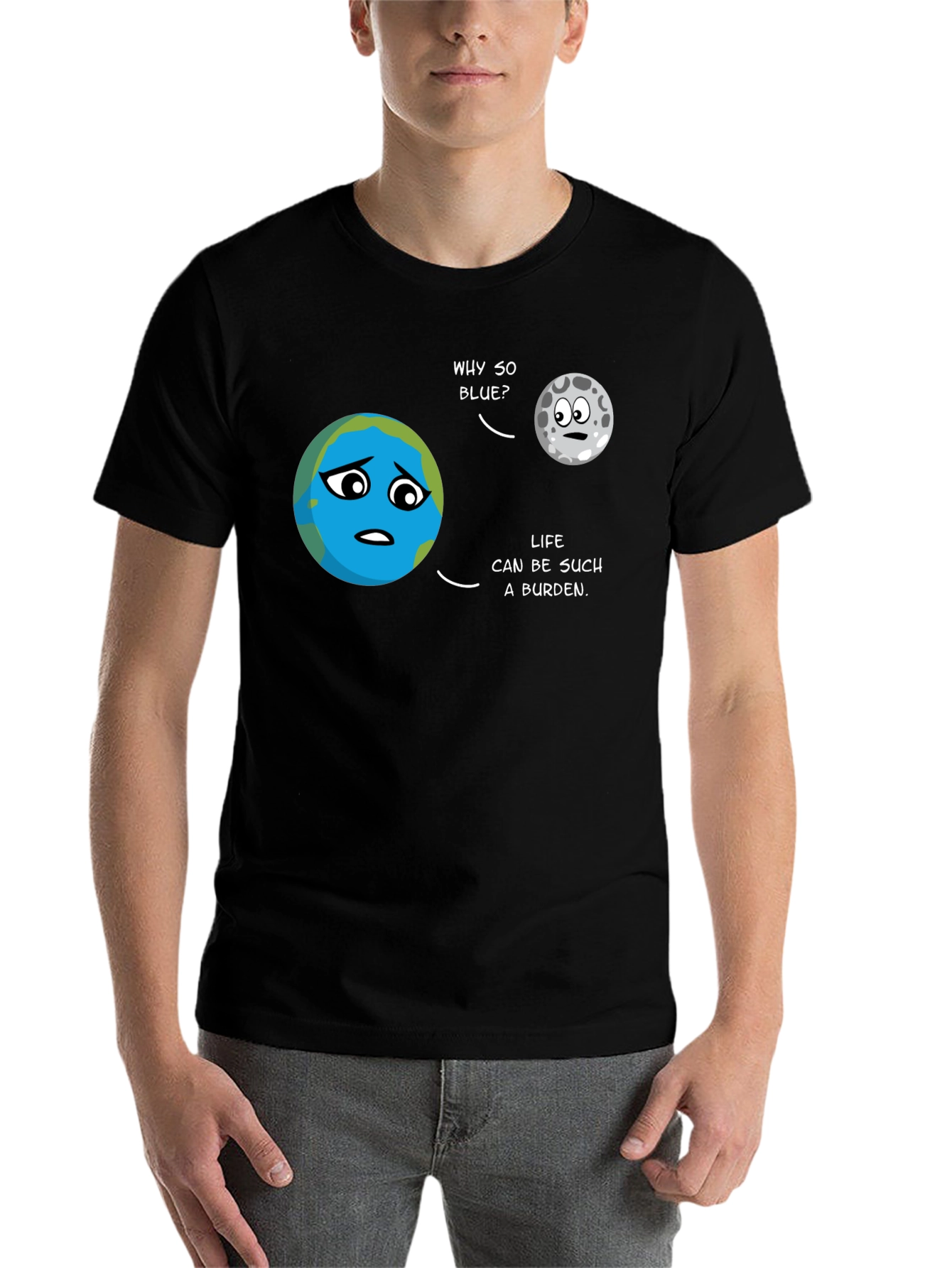 Black Earth & Moon Cartoon T-Shirt view 7